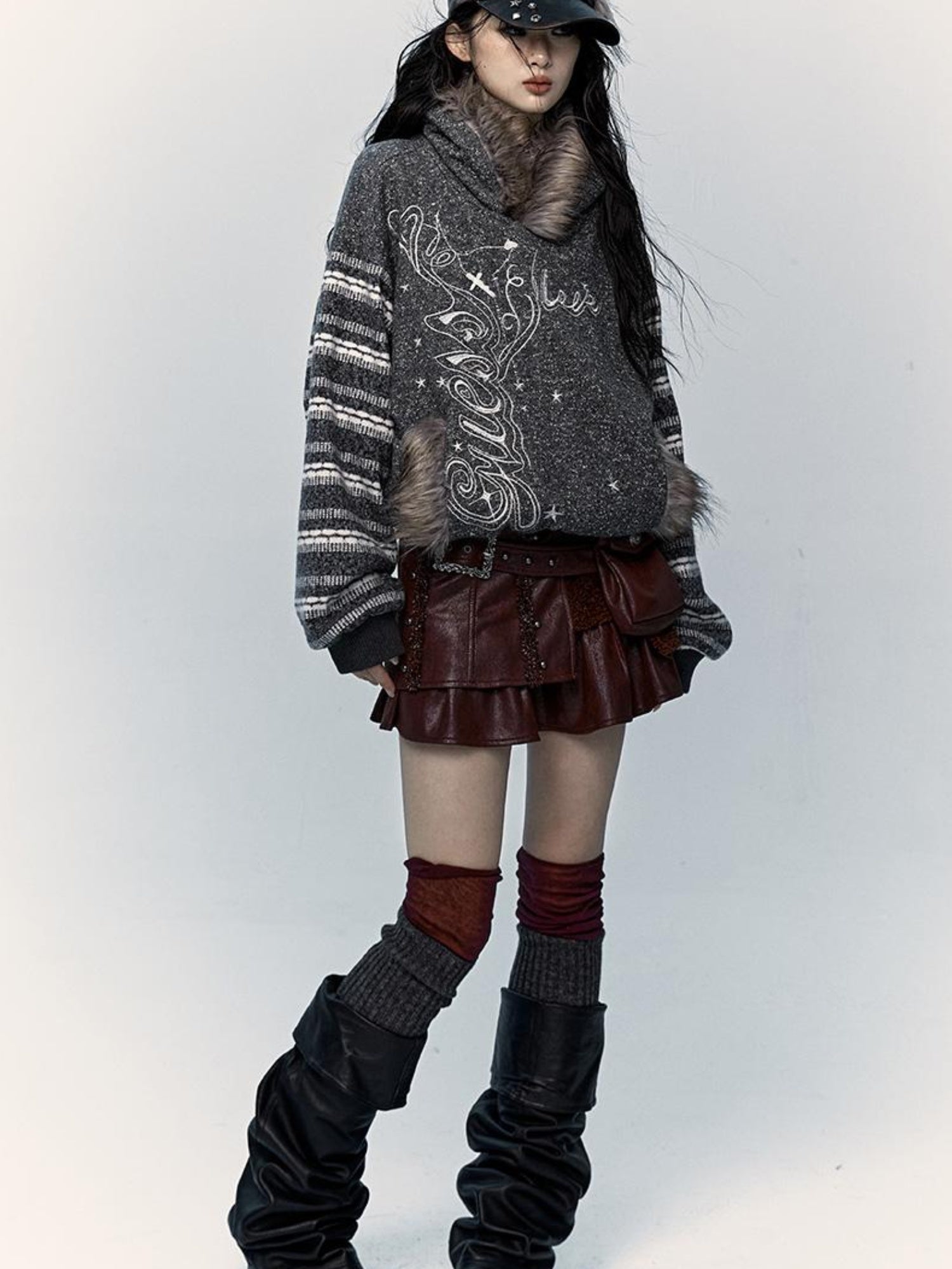 NO ROMANCE Vintage Shibuya Y2K Hoodie Women Loose Fleece Embroidered Pullover