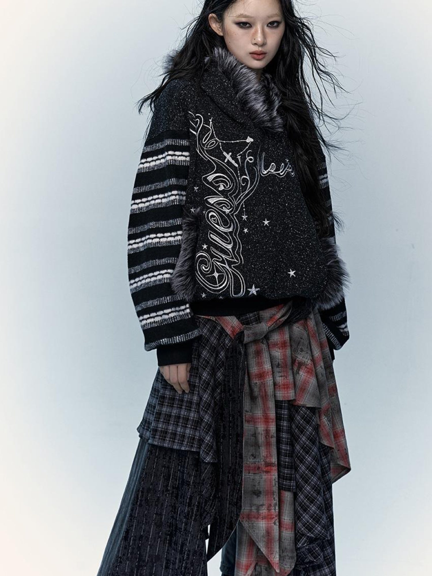 NO ROMANCE Vintage Shibuya Y2K Hoodie Women Loose Fleece Embroidered Pullover