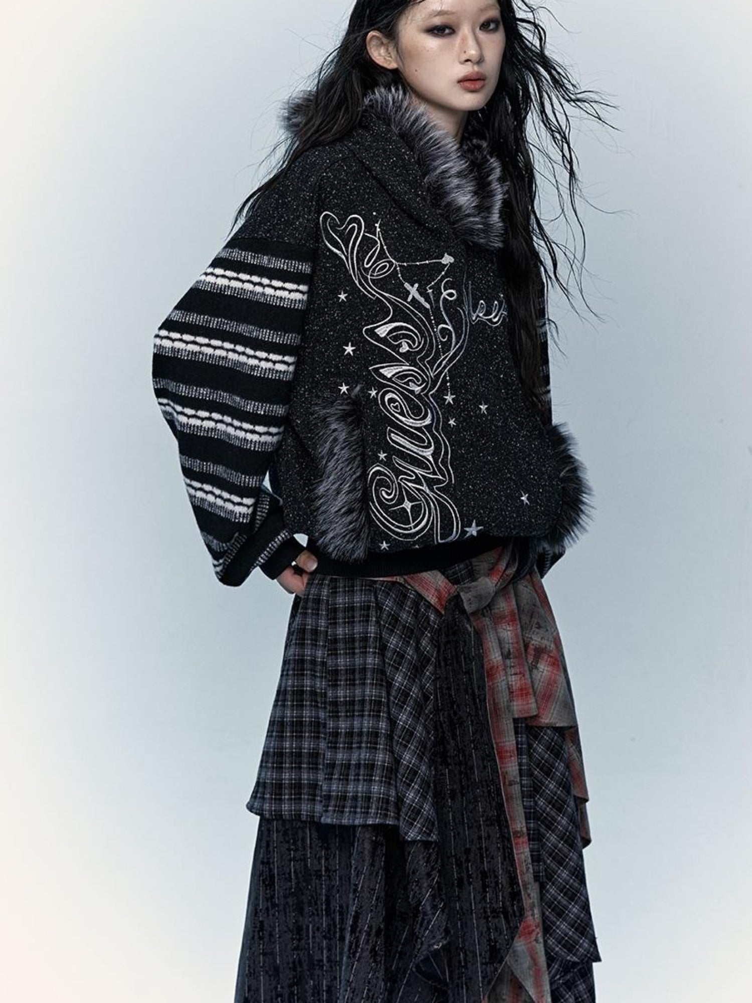 NO ROMANCE Vintage Shibuya Y2K Hoodie Women Loose Fleece Embroidered Pullover