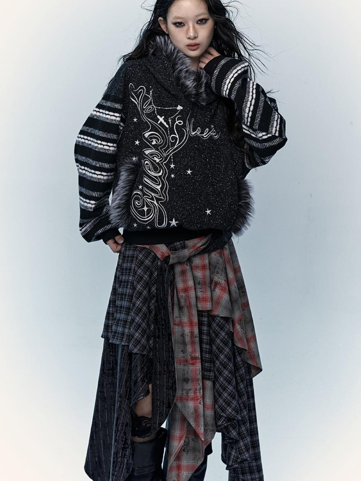 NO ROMANCE Vintage Shibuya Y2K Hoodie Women Loose Fleece Embroidered Pullover