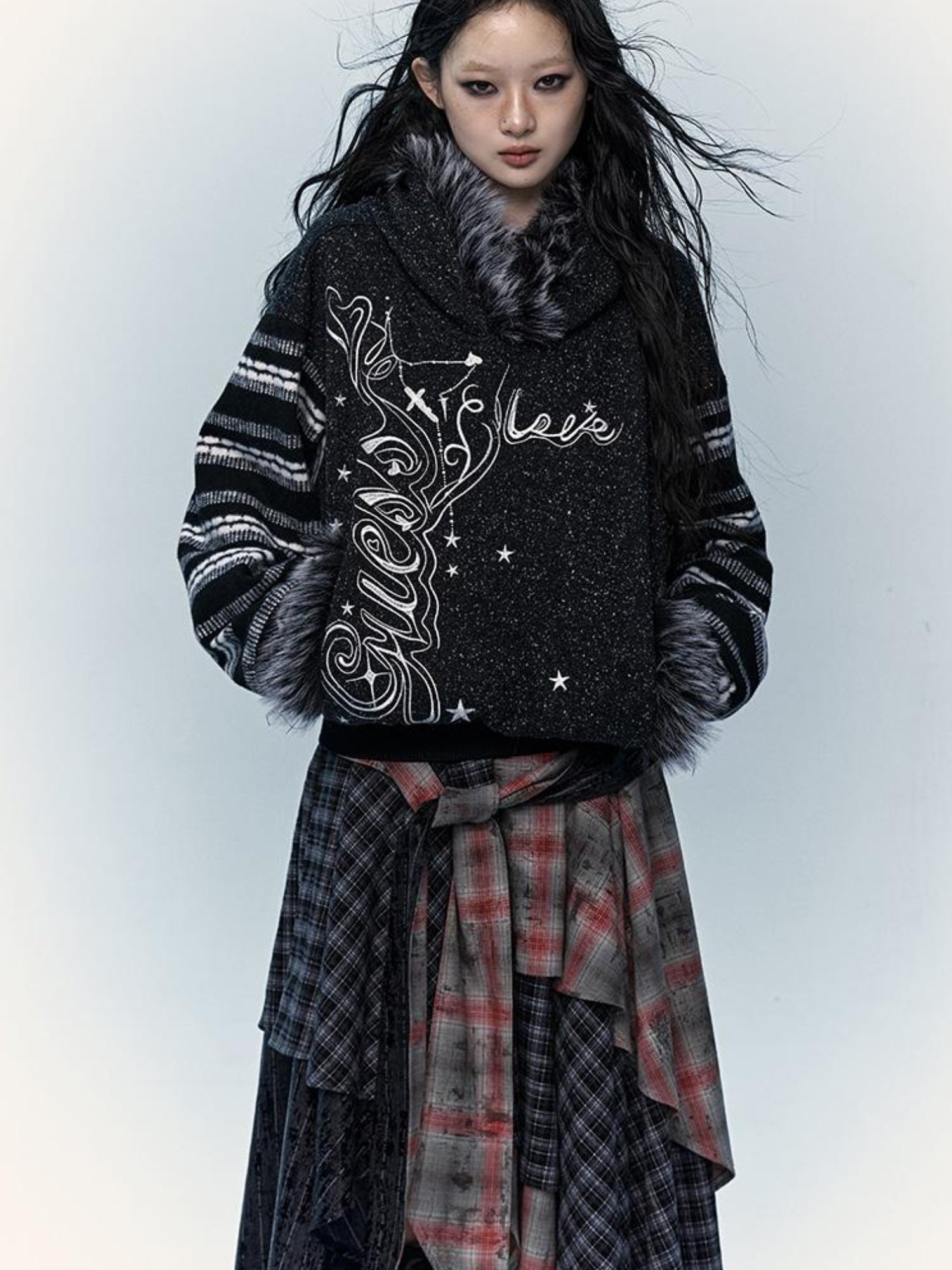 NO ROMANCE Vintage Shibuya Y2K Hoodie Women Loose Fleece Embroidered Pullover