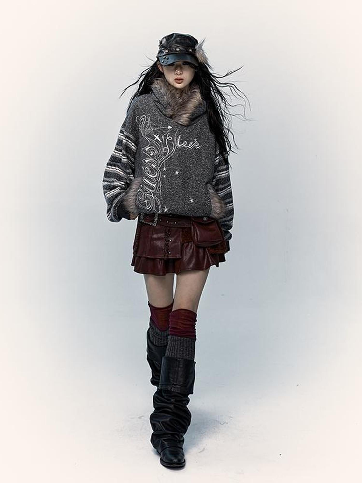 NO ROMANCE Vintage Shibuya Y2K Hoodie Women Loose Fleece Embroidered Pullover