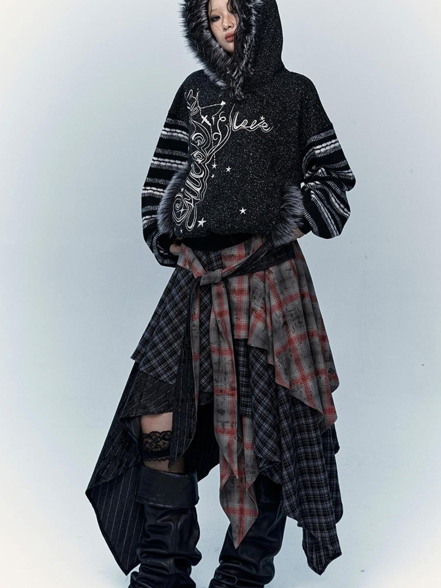 NO ROMANCE Vintage Shibuya Y2K Hoodie Women Loose Fleece Embroidered Pullover