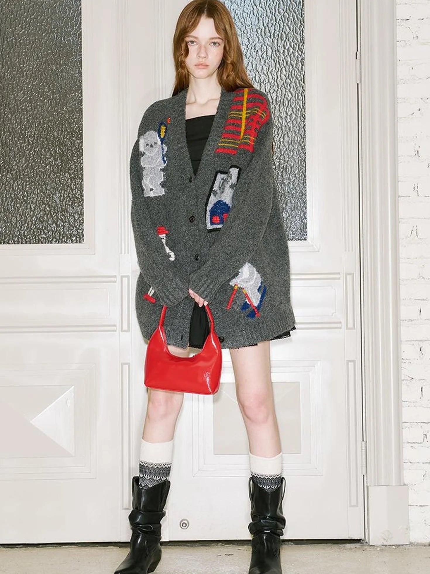 Vintage Ski Koala Embroidered Knit Cardigan