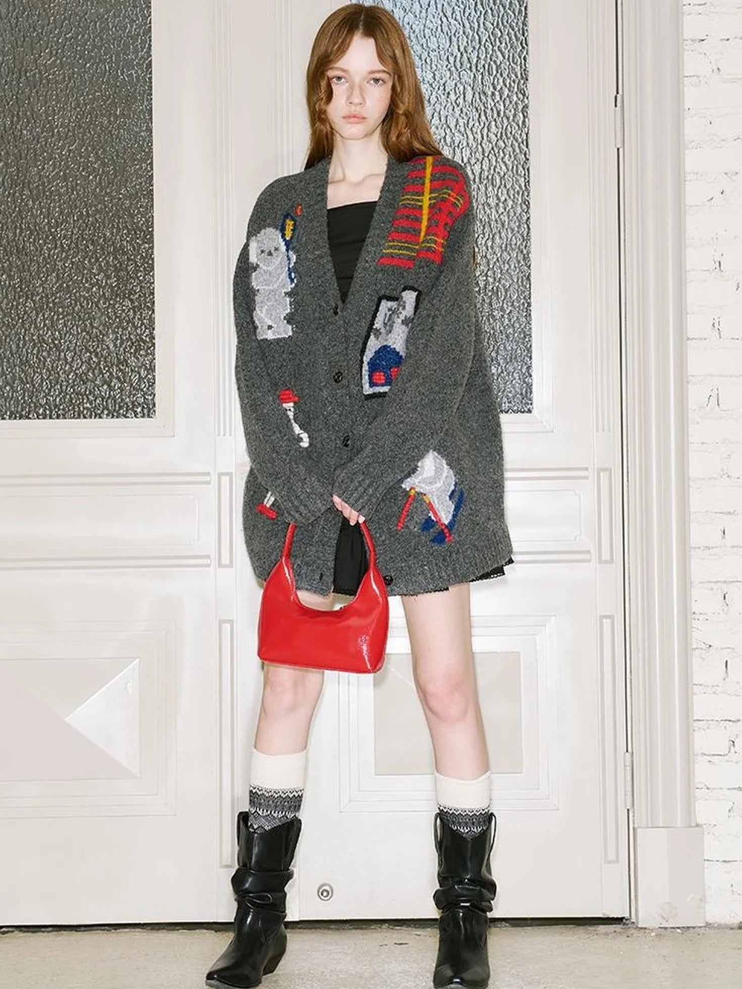 Vintage Ski Koala Embroidered Knit Cardigan