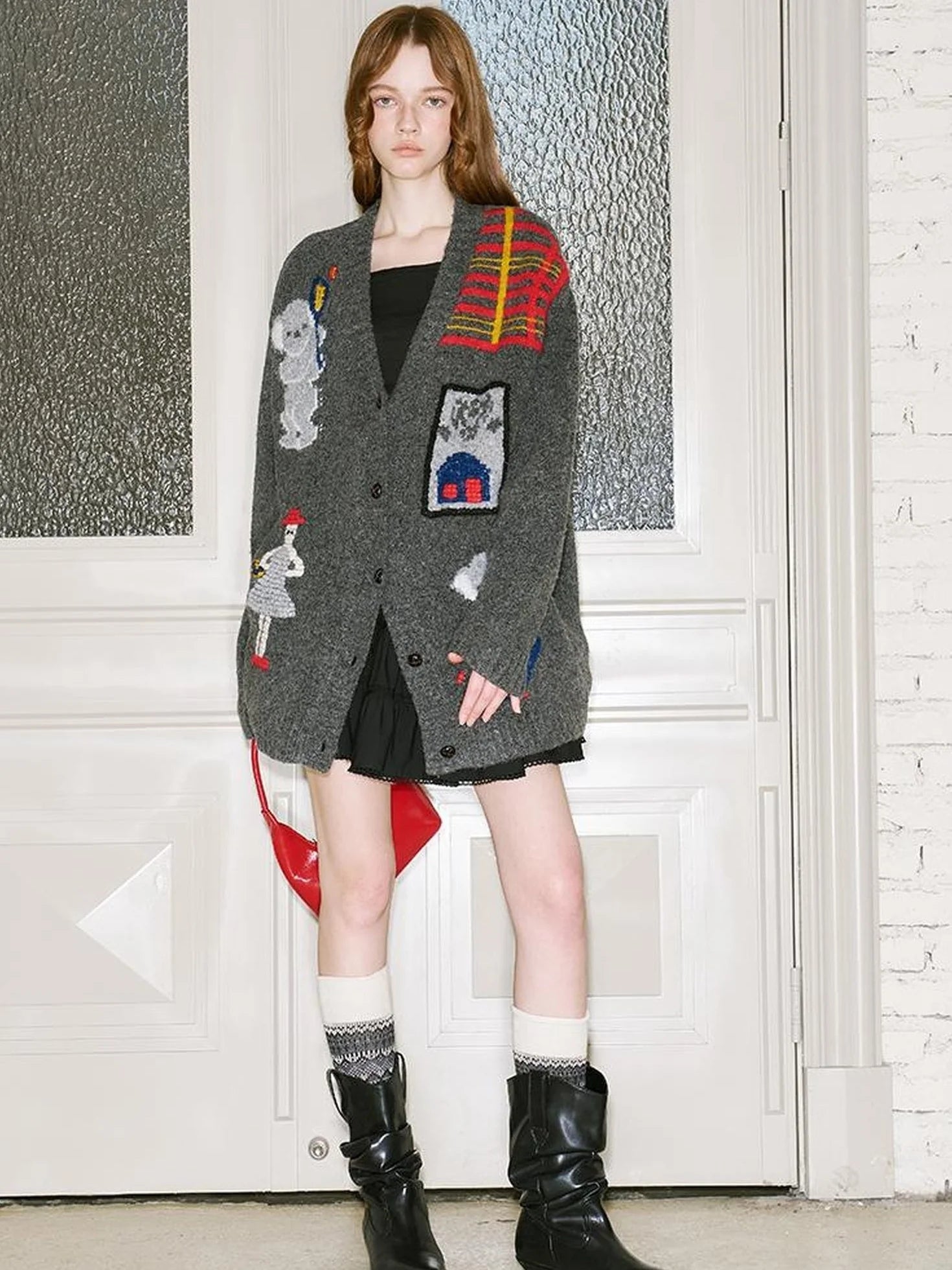 Vintage Ski Koala Embroidered Knit Cardigan