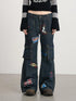 Vintage Stamp Washed Denim Flare Jeans