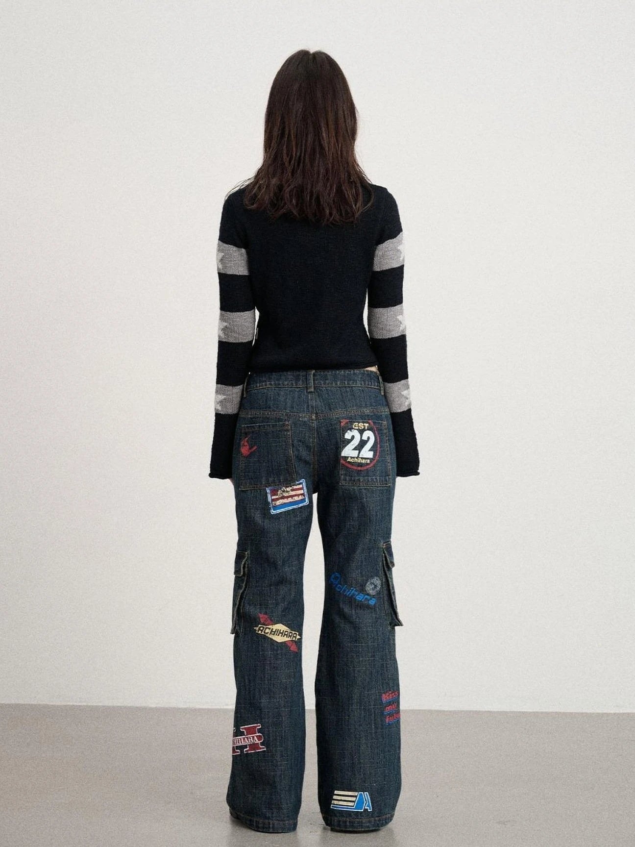 Vintage Stamp Washed Denim Flare Jeans
