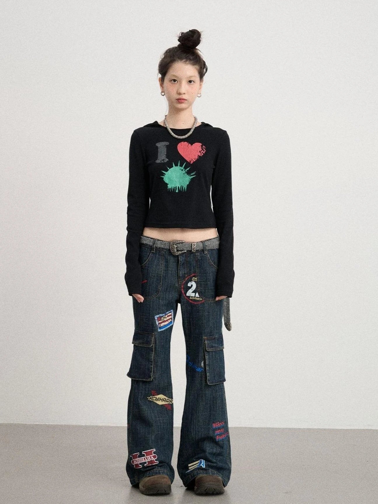 Vintage Stamp Washed Denim Flare Jeans