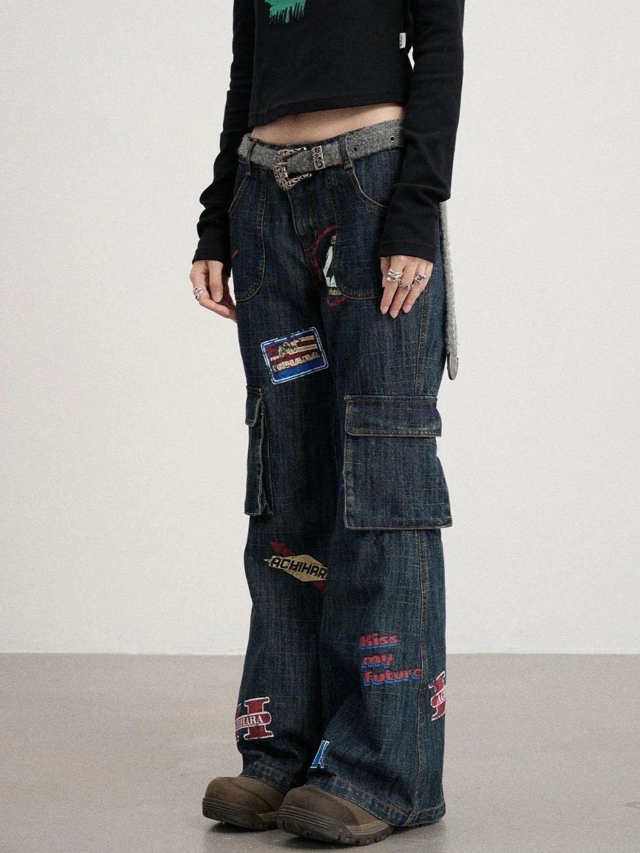 Vintage Stamp Washed Denim Flare Jeans