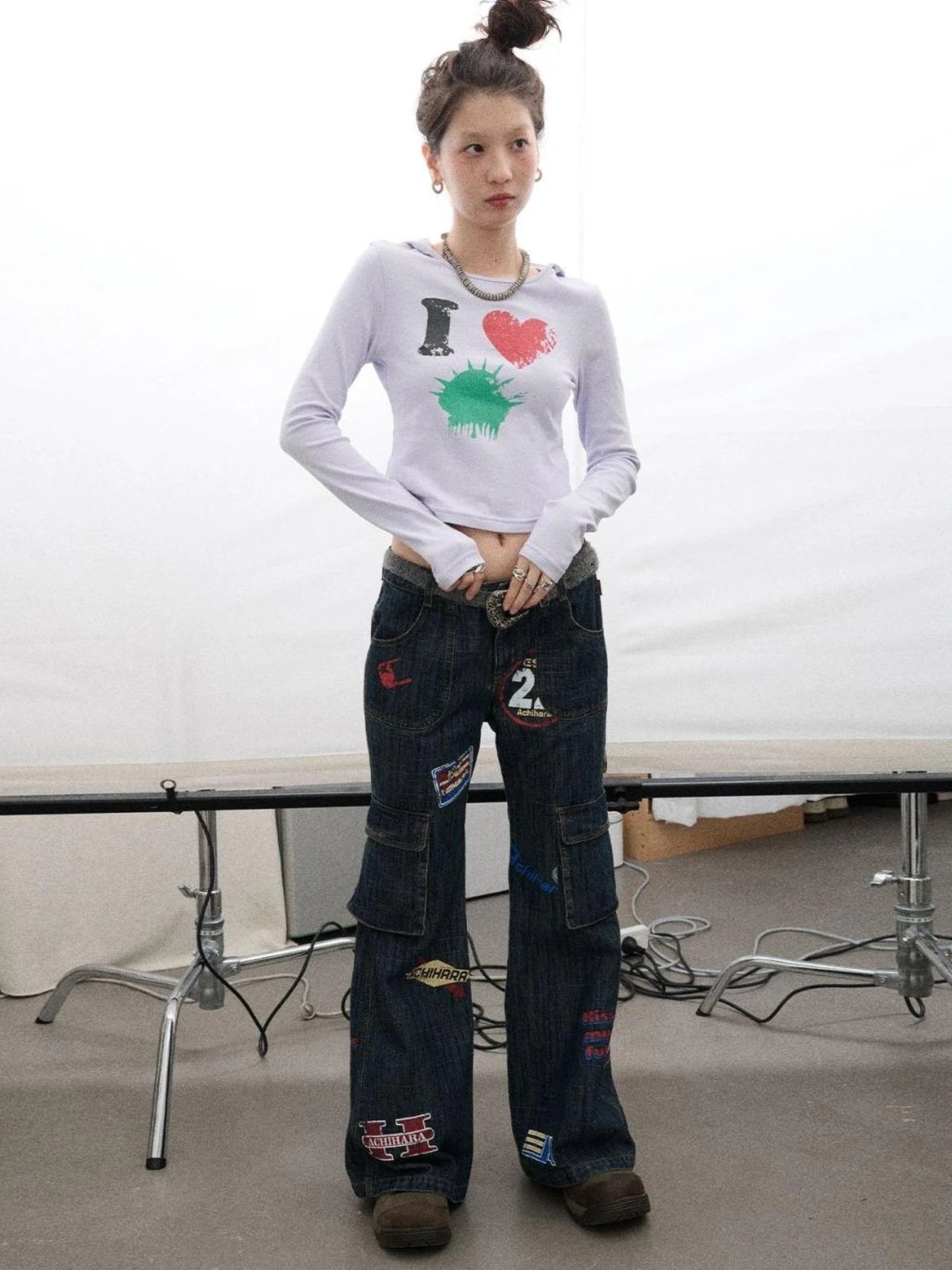 Vintage Stamp Washed Denim Flare Jeans