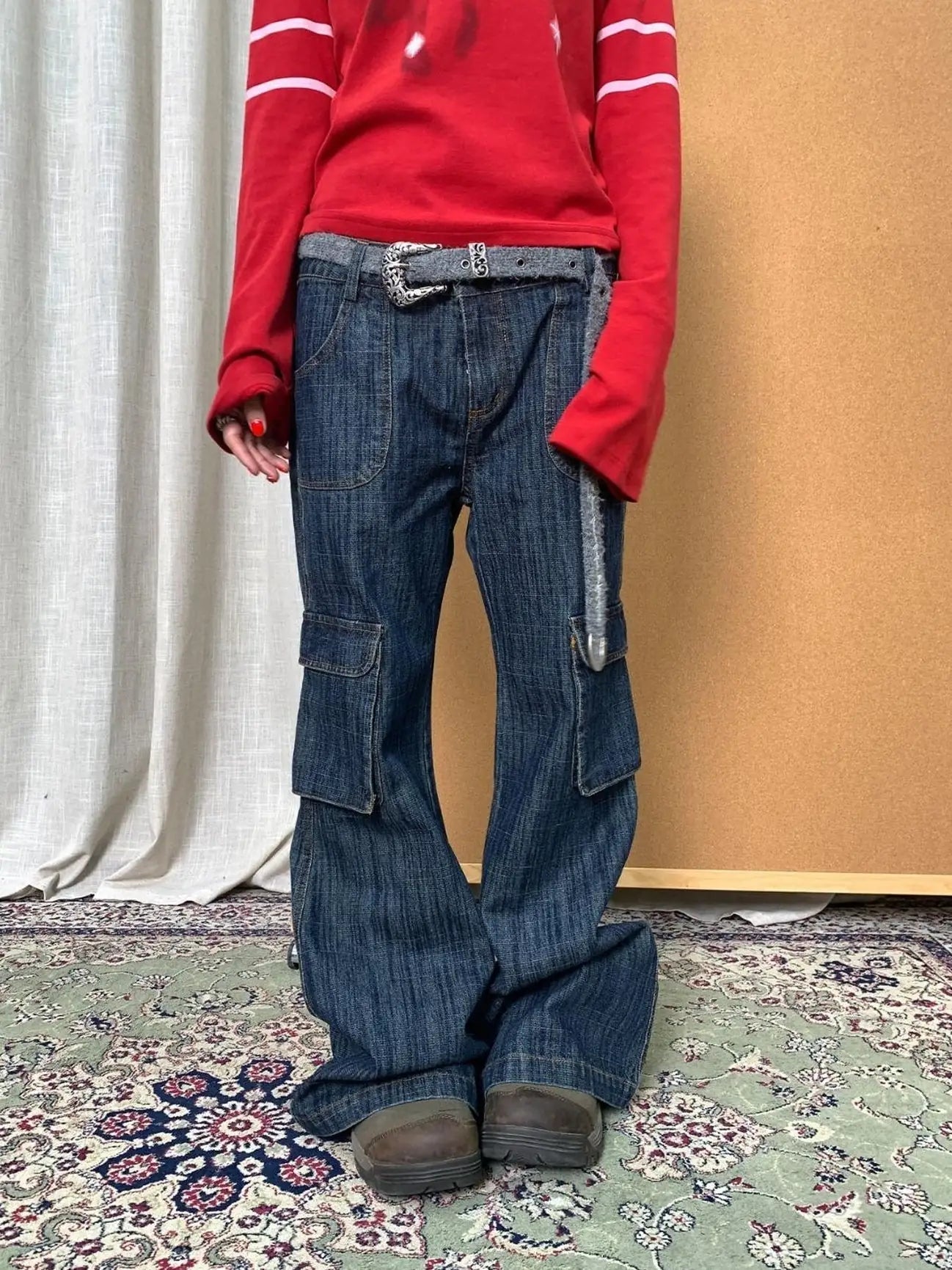 Vintage Stamp Washed Denim Flare Jeans