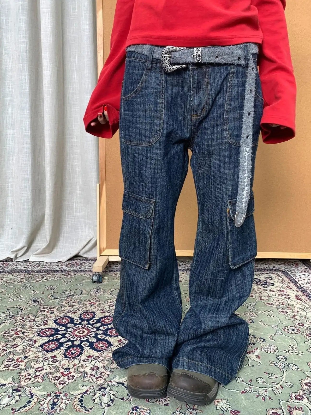 Vintage Stamp Washed Denim Flare Jeans