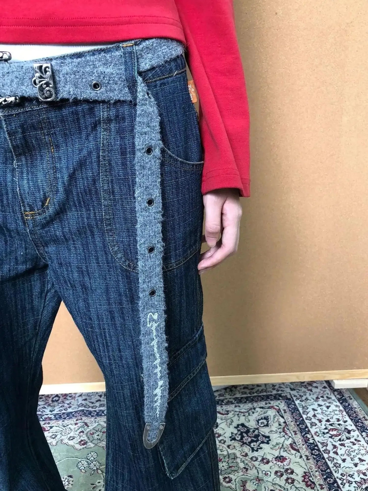Vintage Stamp Washed Denim Flare Jeans