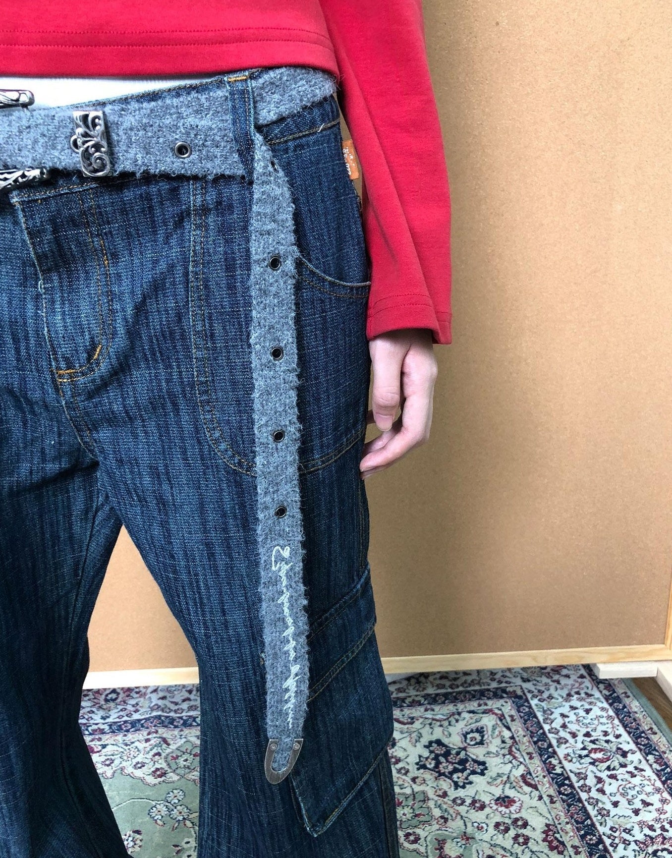 Achihara Vintage Stamp Washed Denim Flare Jeans