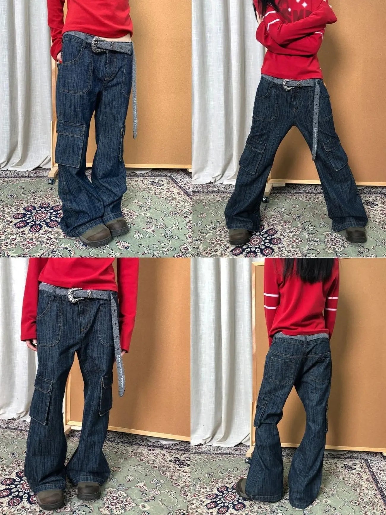 Vintage Stamp Washed Denim Flare Jeans