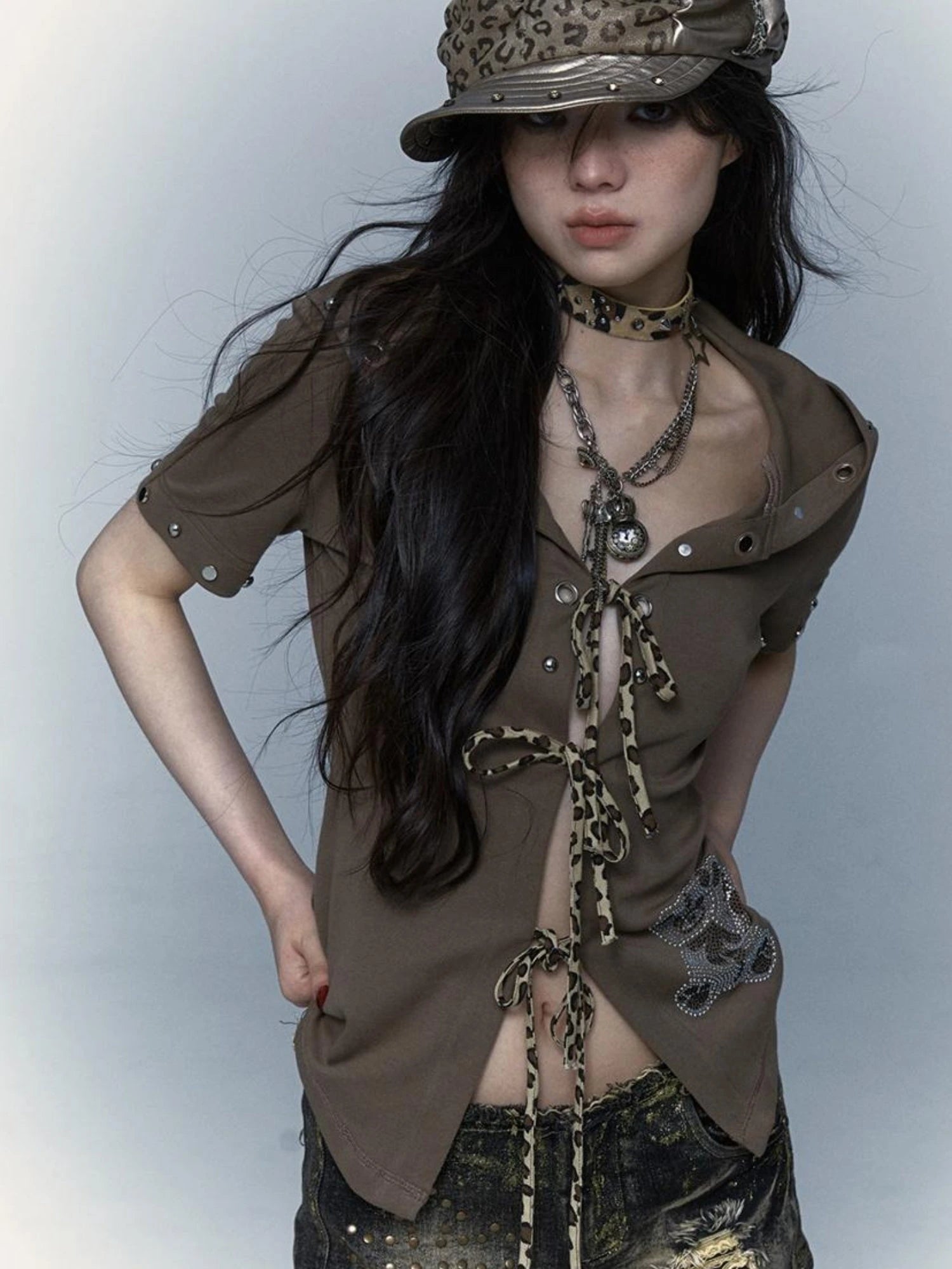 Vintage Steampunk Distressed Button Necklace Waist Chain