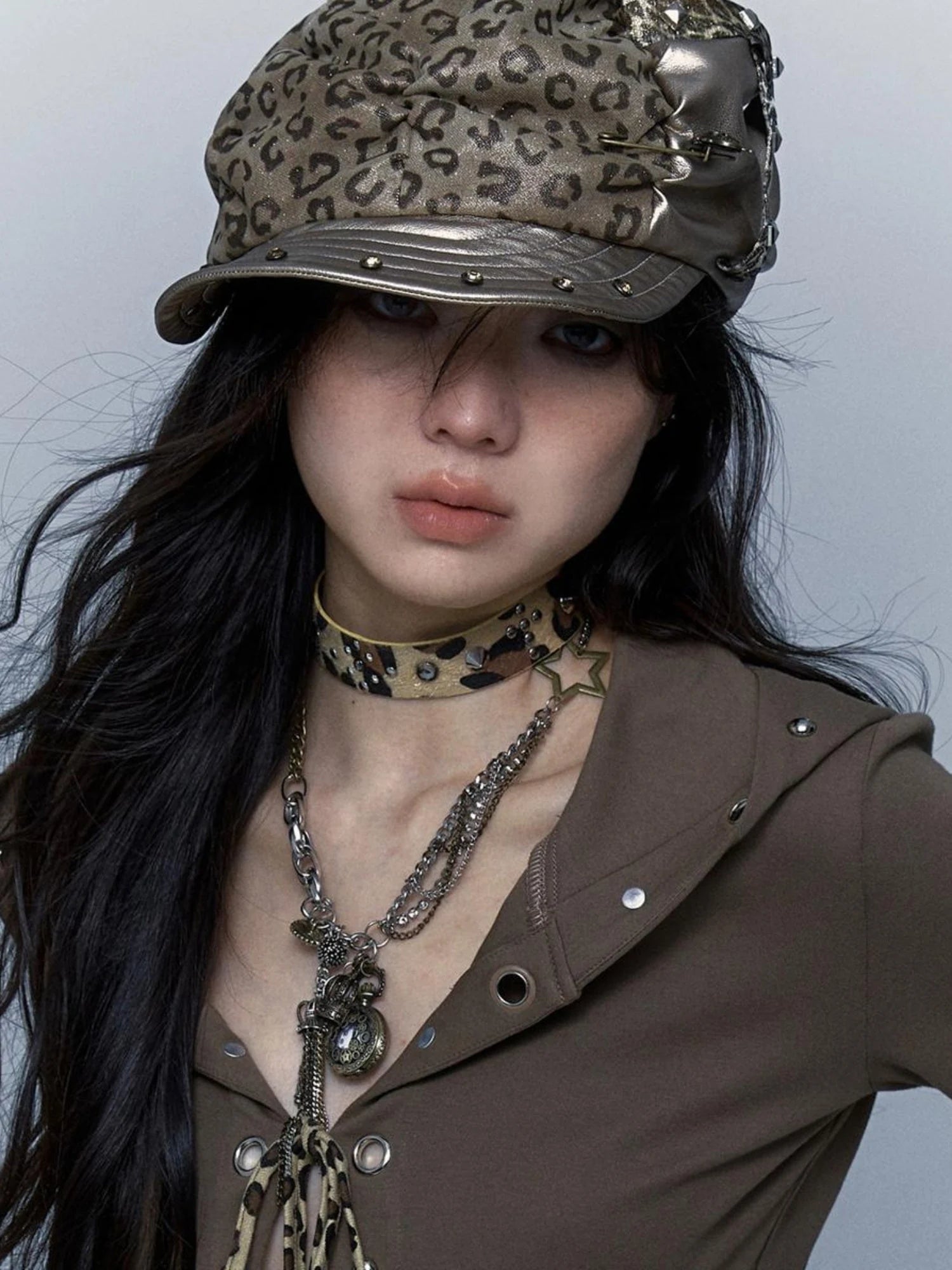 Vintage Steampunk Distressed Button Necklace Waist Chain