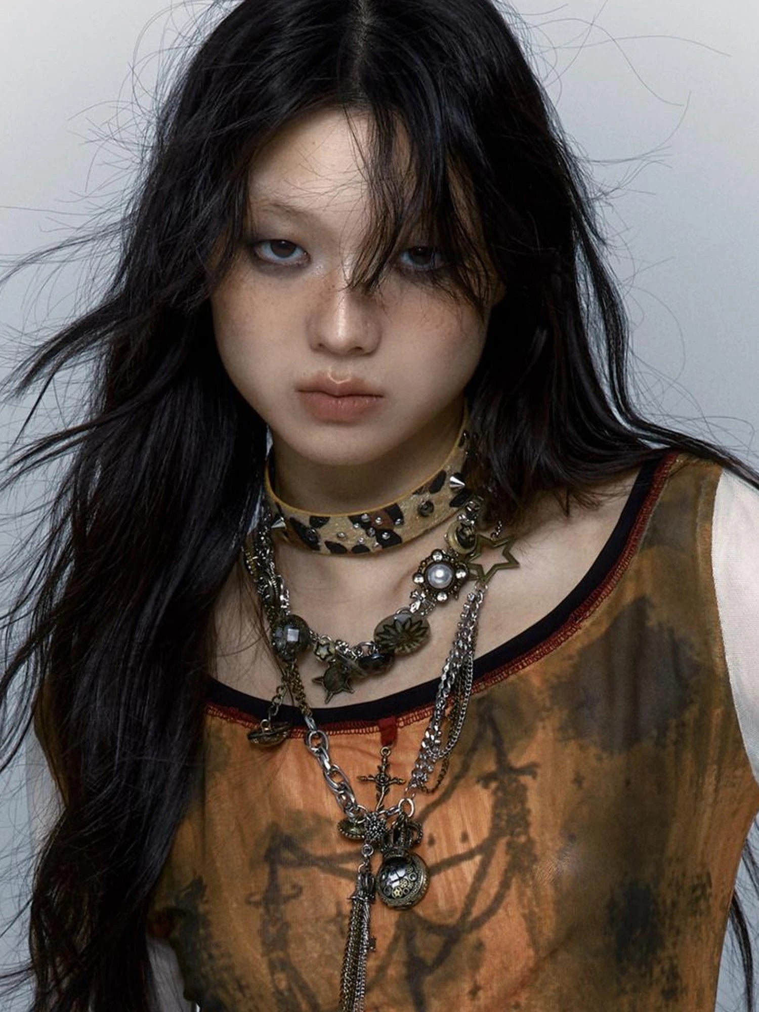 Vintage Steampunk Distressed Button Necklace Waist Chain