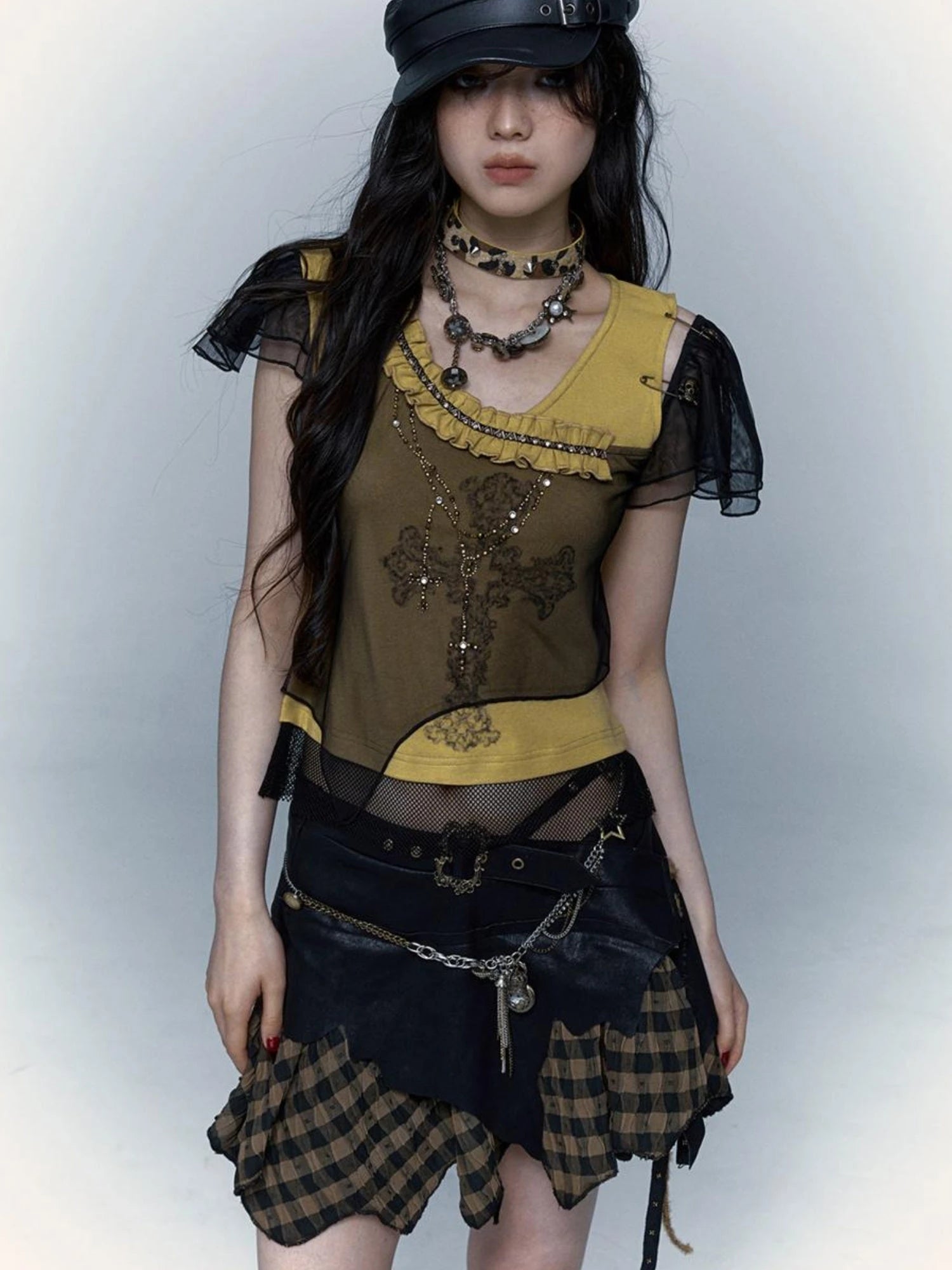 Vintage Steampunk Distressed Button Necklace Waist Chain