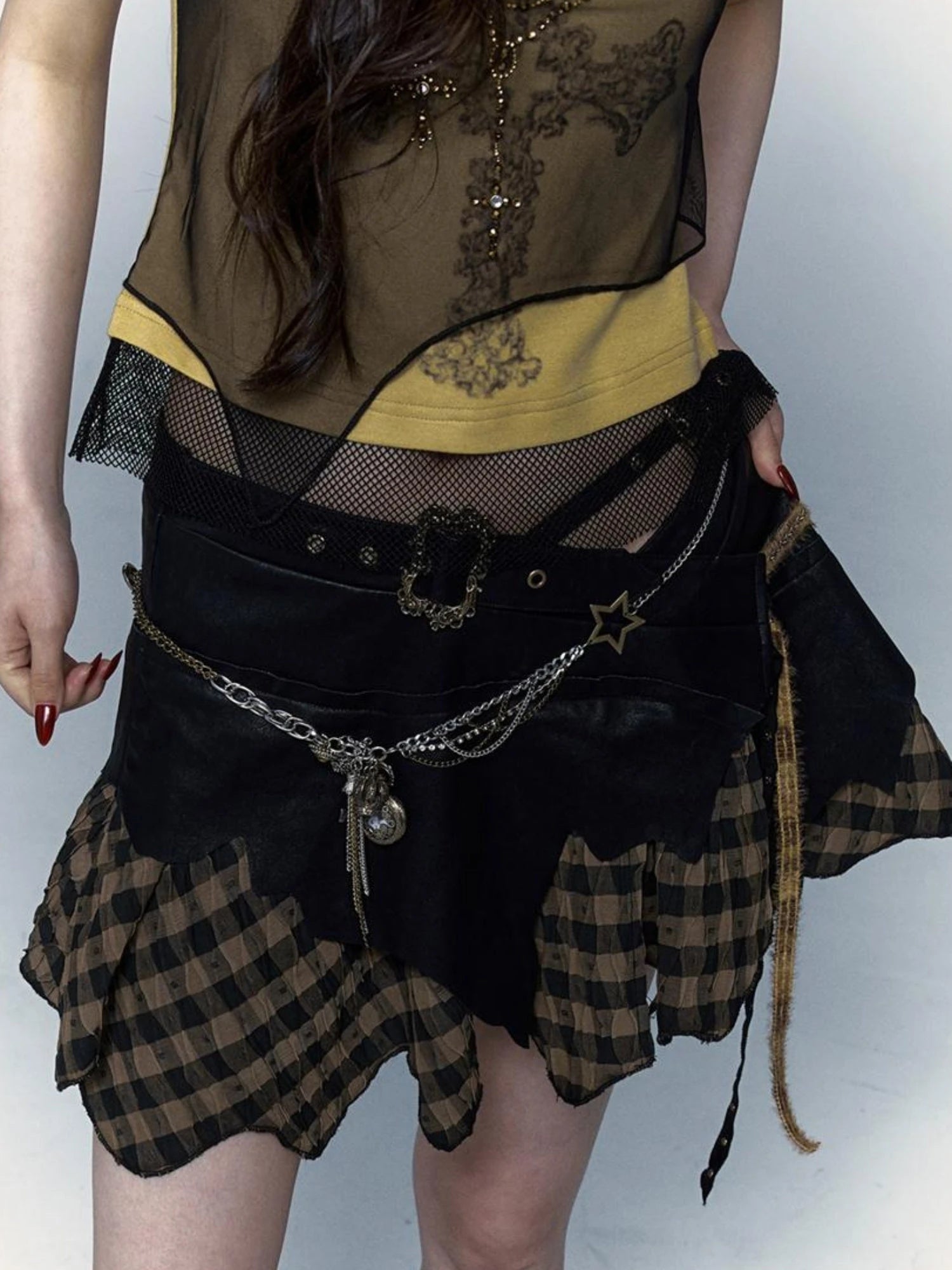 Vintage Steampunk Distressed Button Necklace Waist Chain