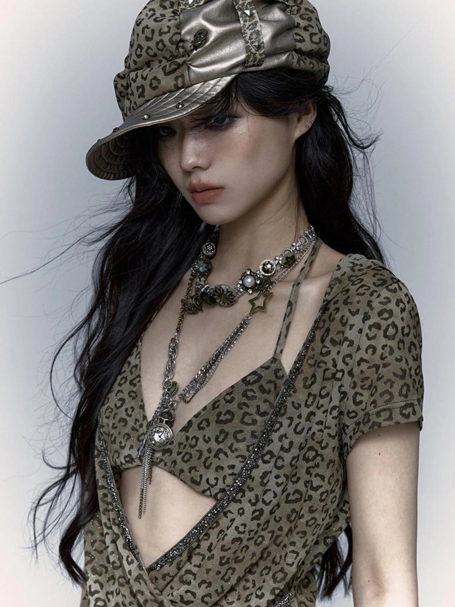 Vintage Steampunk Distressed Button Necklace Waist Chain