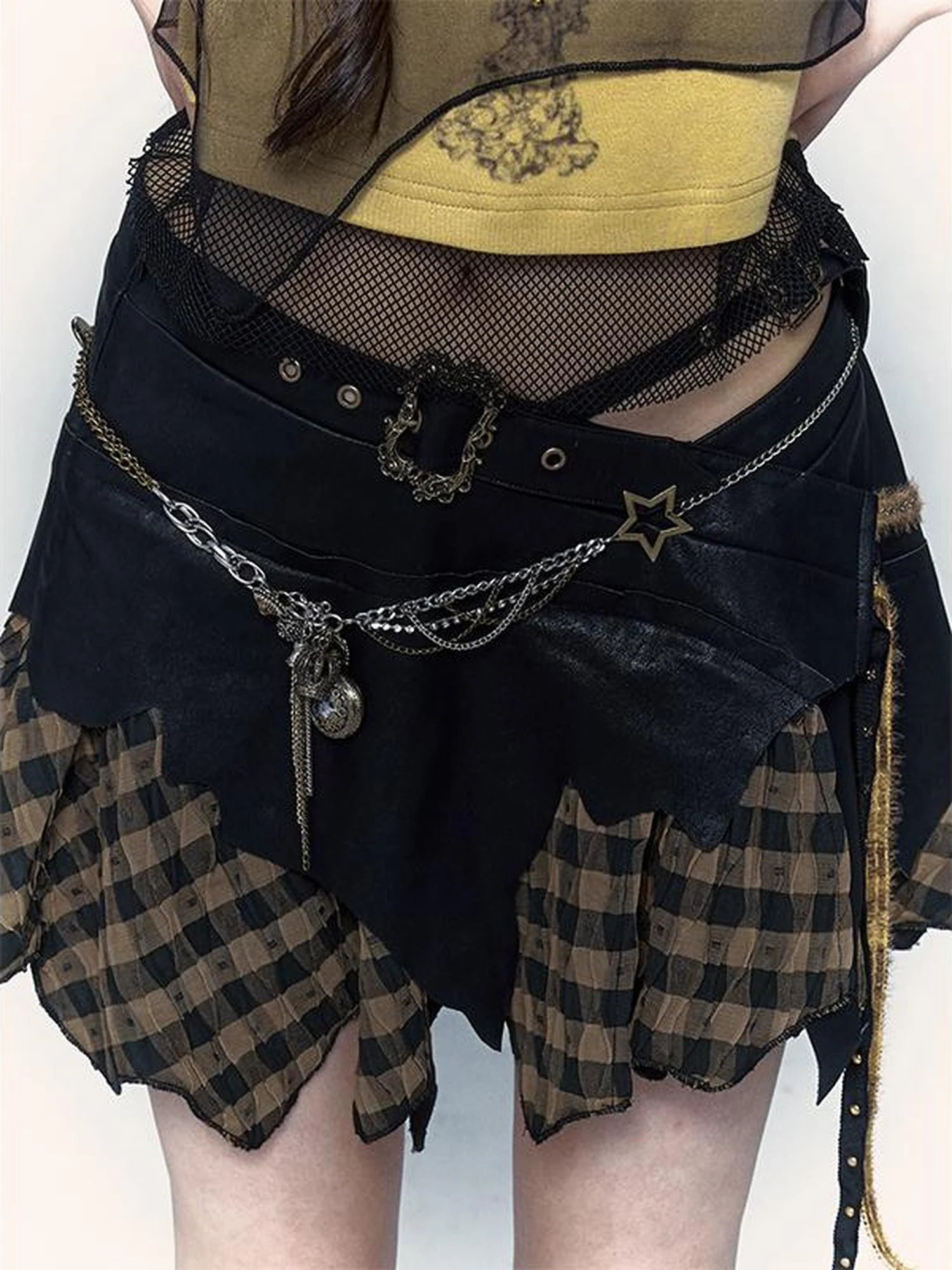 Vintage Steampunk Distressed Button Necklace Waist Chain