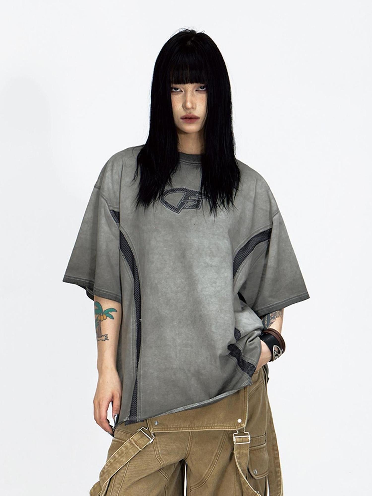Peoplesense Vintage Stitch Detailed Unisex Washed Tee Loose Fit Cotton