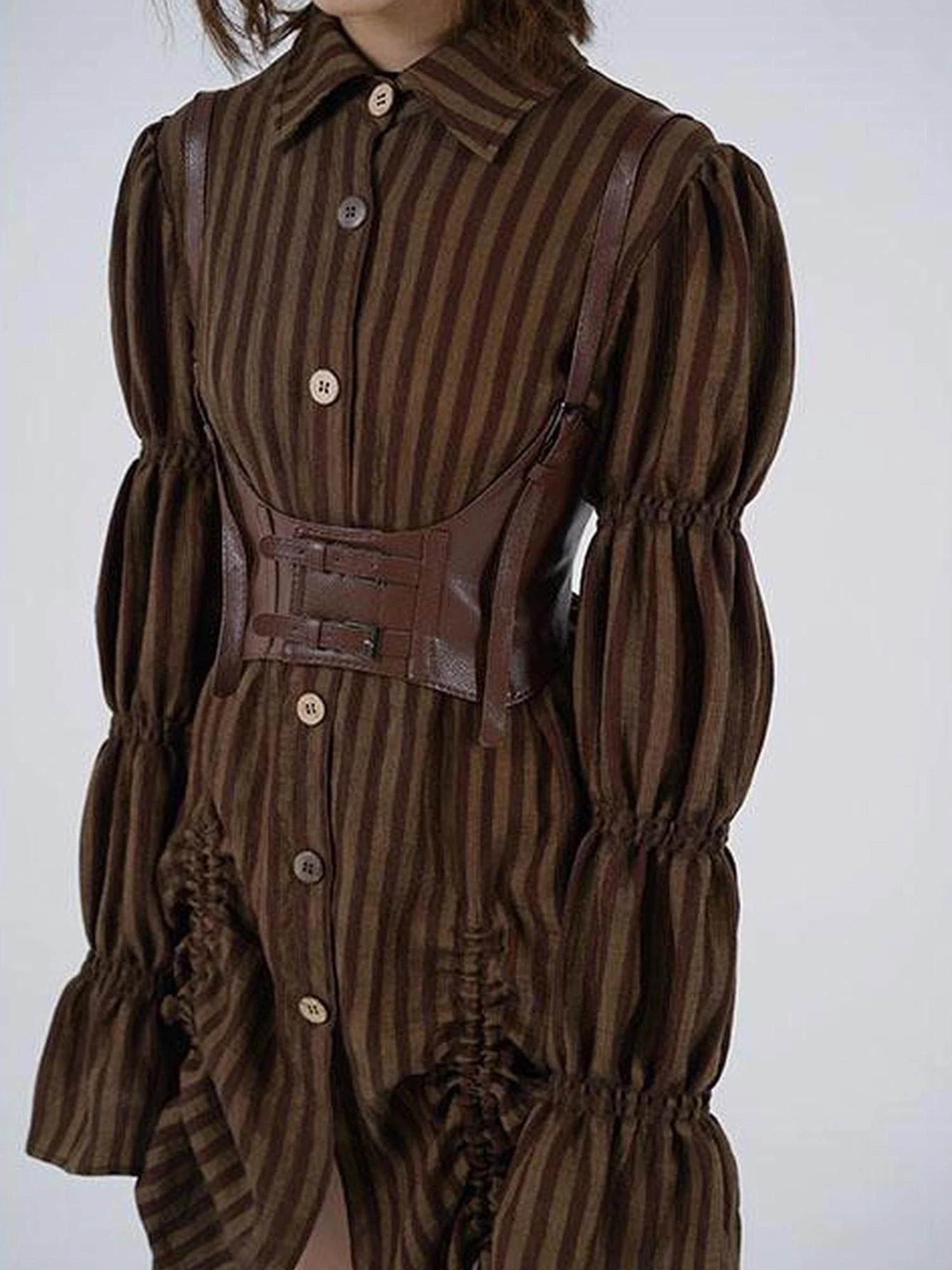 Vintage Stripe Coffee Brown Shirt Dress
