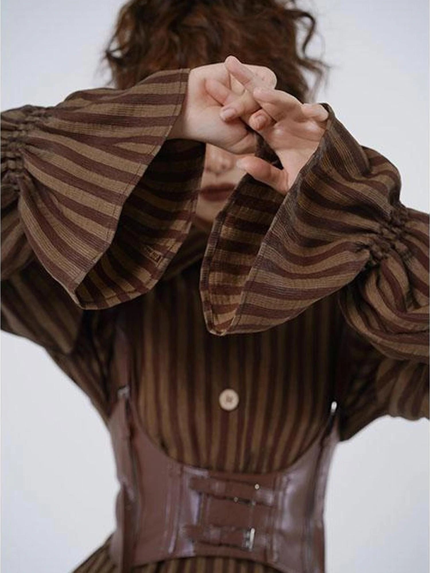 Vintage Stripe Coffee Brown Shirt Dress