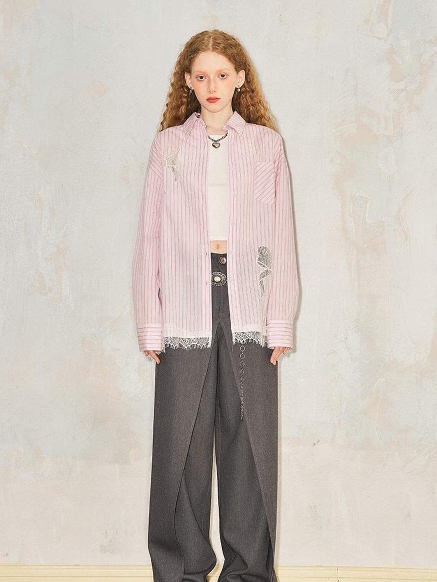 DIDDI MODA Vintage Striped Lace Bow Blouse Romantic Elegant Hollow Out Shirt