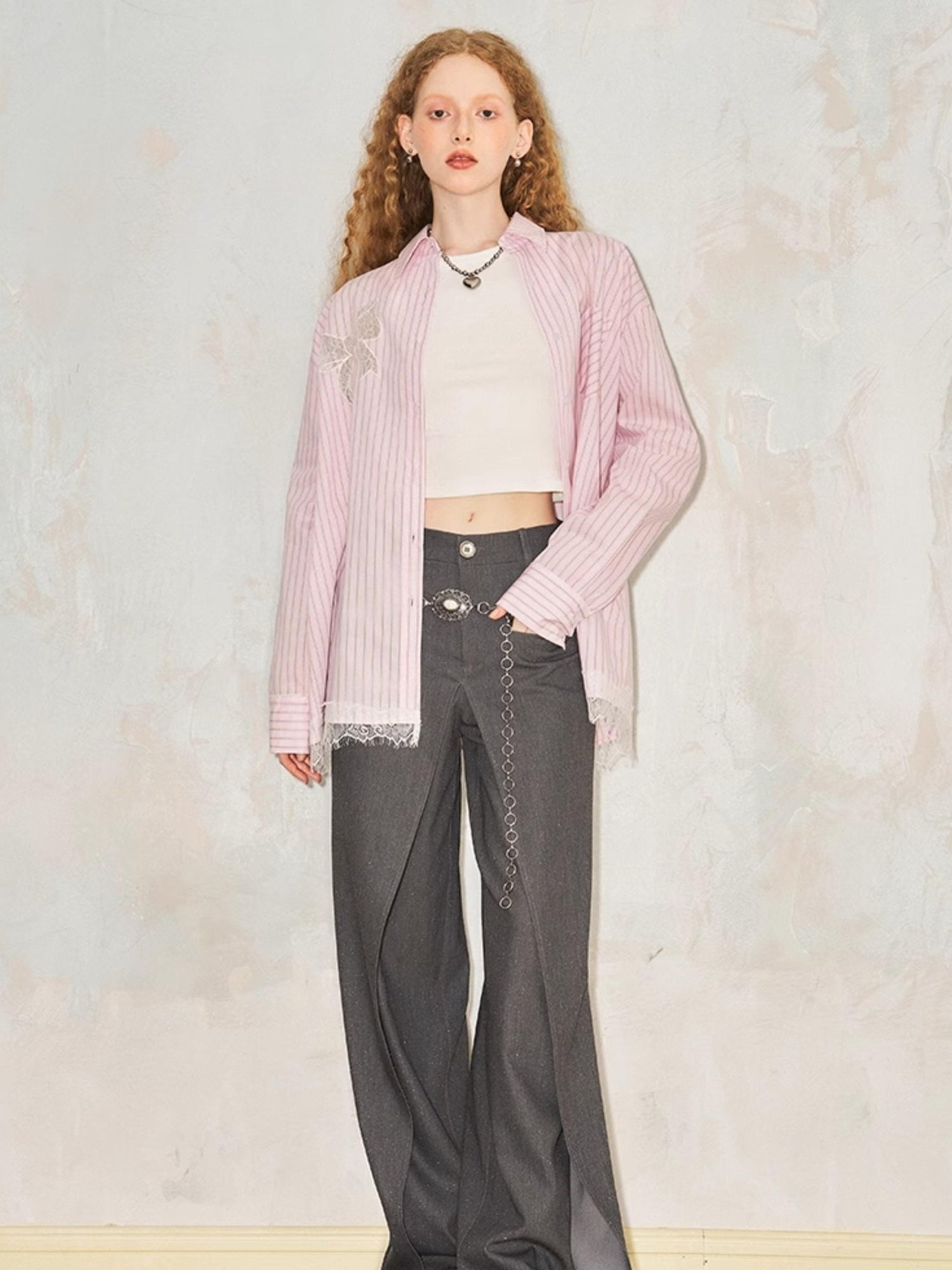 DIDDI MODA Vintage Striped Lace Bow Blouse Romantic Elegant Hollow Out Shirt