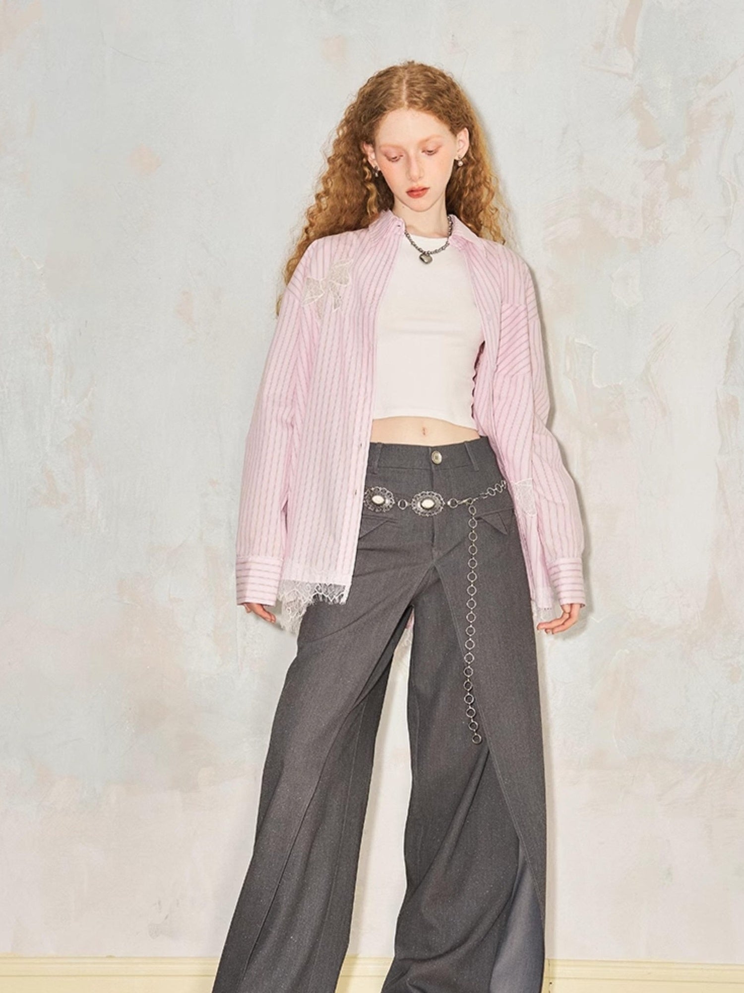 DIDDI MODA Vintage Striped Lace Bow Blouse Romantic Elegant Hollow Out Shirt