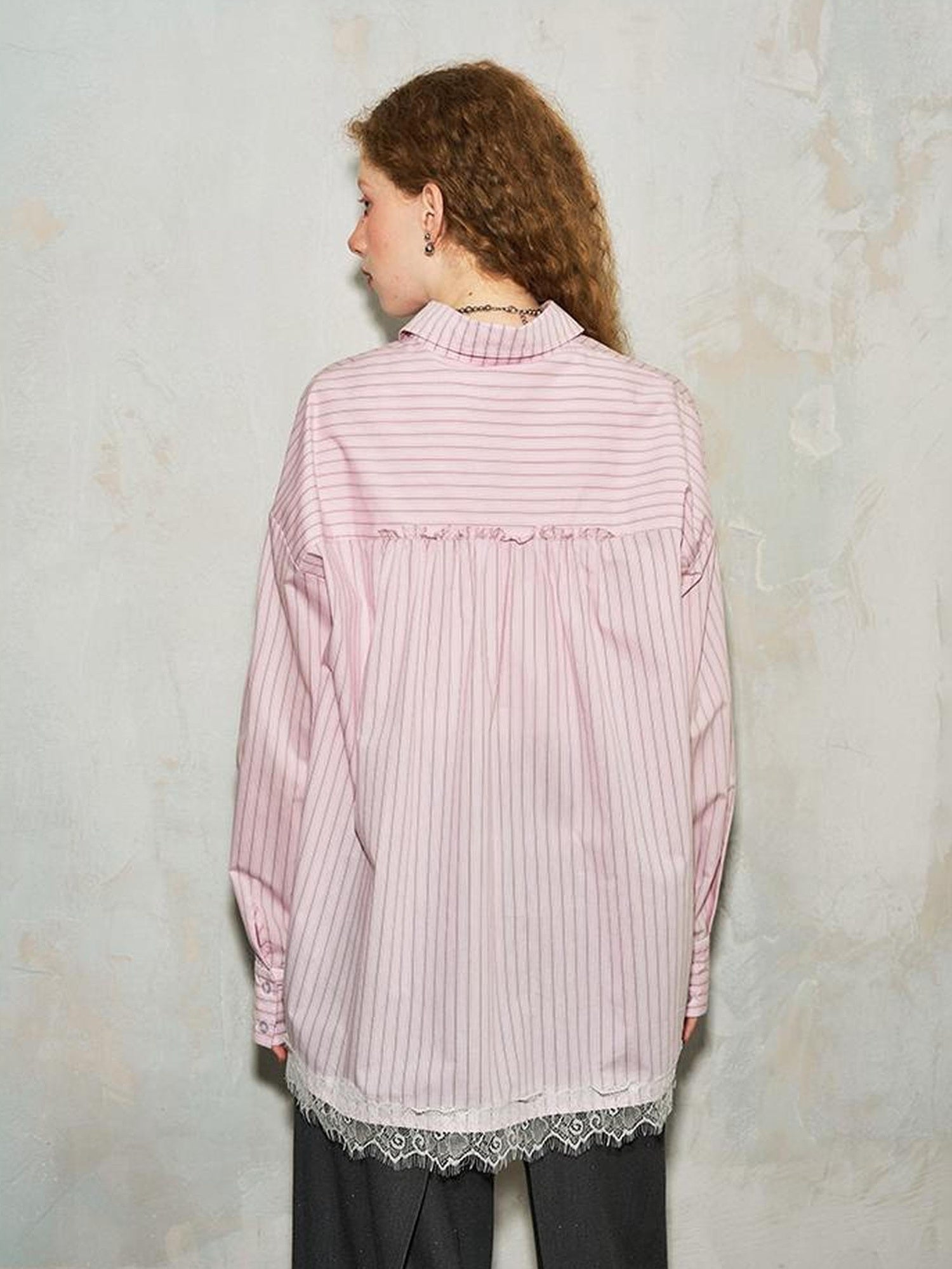 DIDDI MODA Vintage Striped Lace Bow Blouse Romantic Elegant Hollow Out Shirt