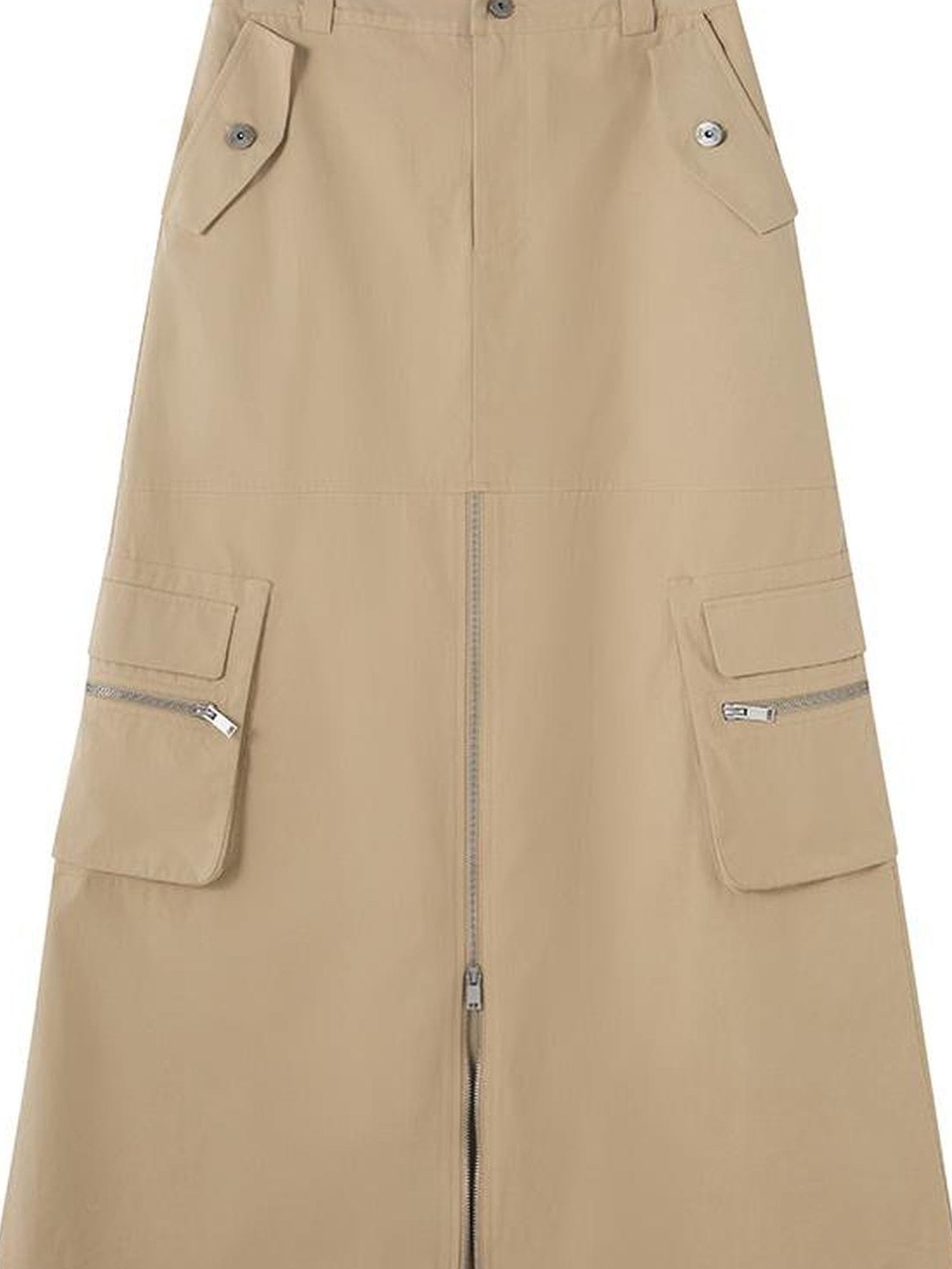 DIDDI MODA Vintage Utility Midi Skirt With Metal Zipper And Pockets