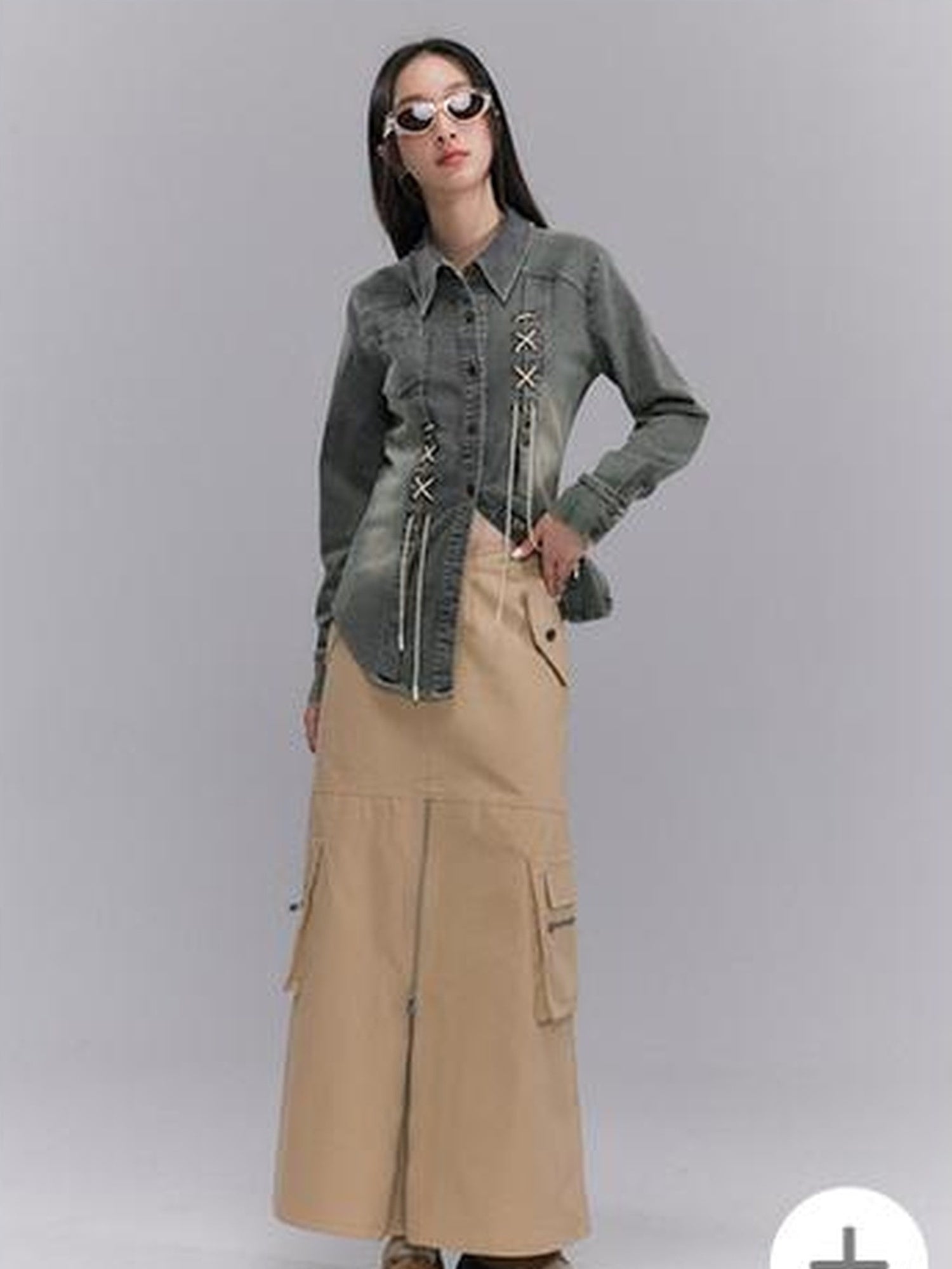 DIDDI MODA Vintage Utility Midi Skirt With Metal Zipper And Pockets