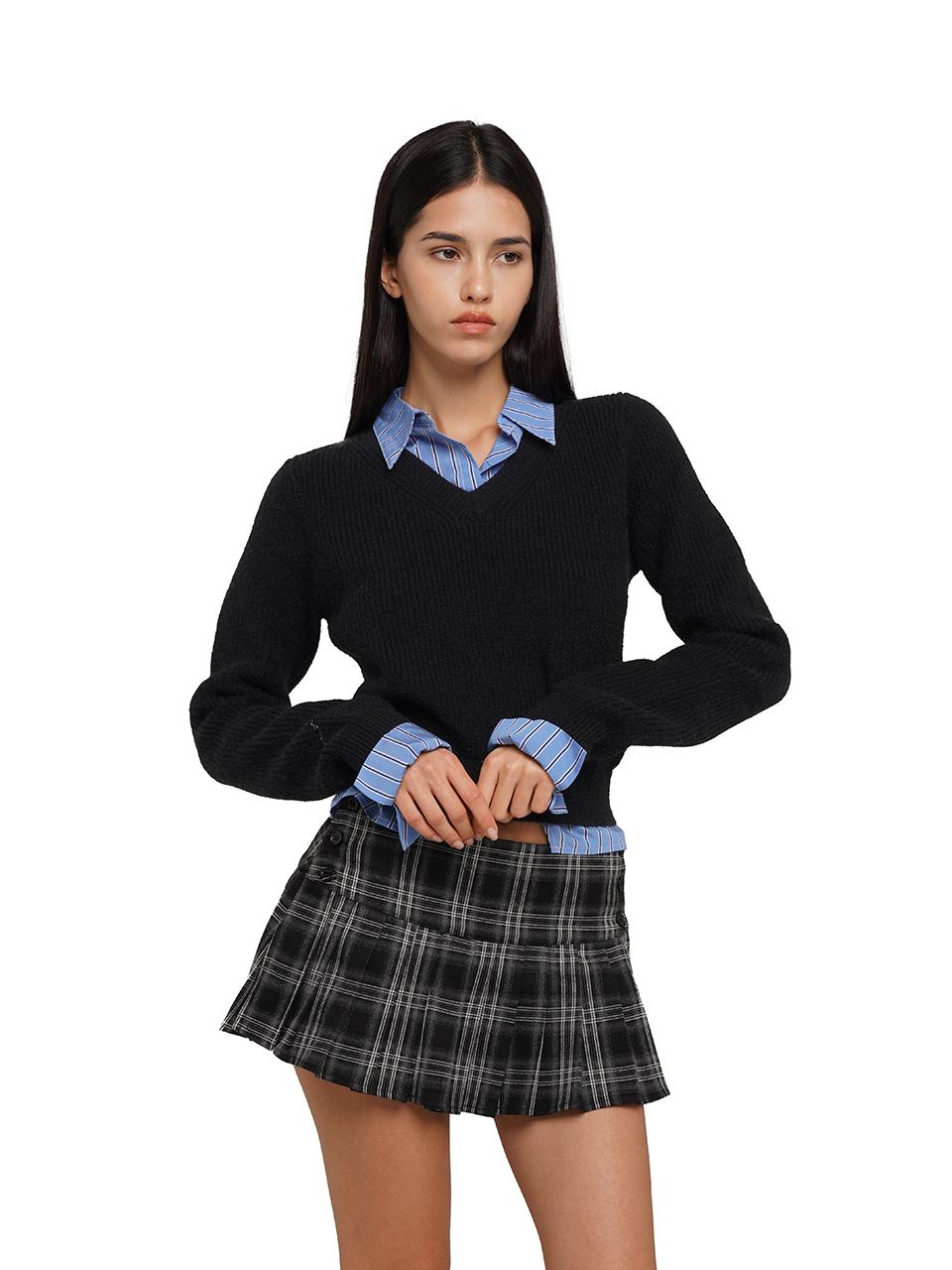 SweetChilling Vintage Waisted Pink Blue Striped Knit Fake Two Piece Shirt