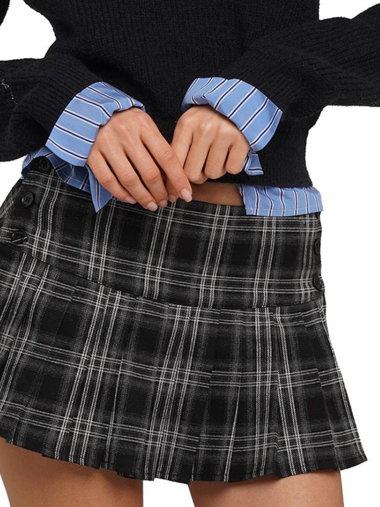 SweetChilling Vintage Waisted Pink Blue Striped Knit Fake Two Piece Shirt