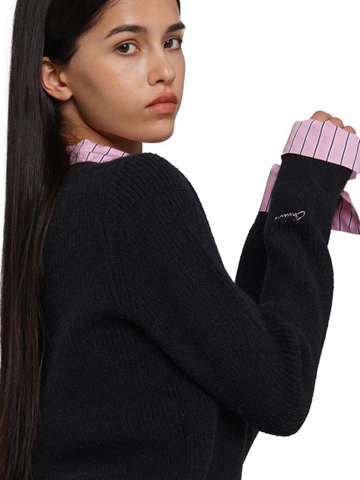 SweetChilling Vintage Waisted Pink Blue Striped Knit Fake Two Piece Shirt