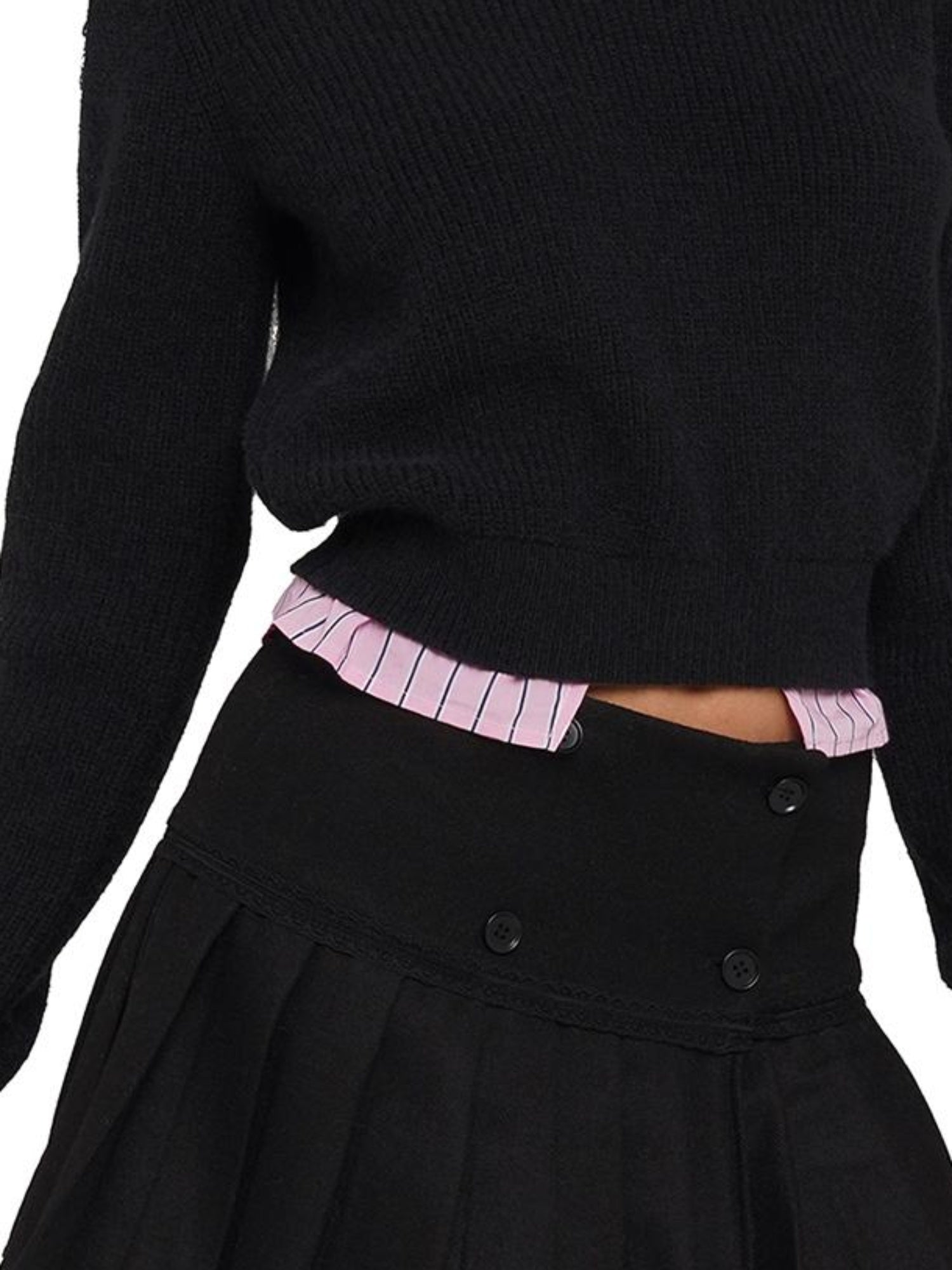 SweetChilling Vintage Waisted Pink Blue Striped Knit Fake Two Piece Shirt