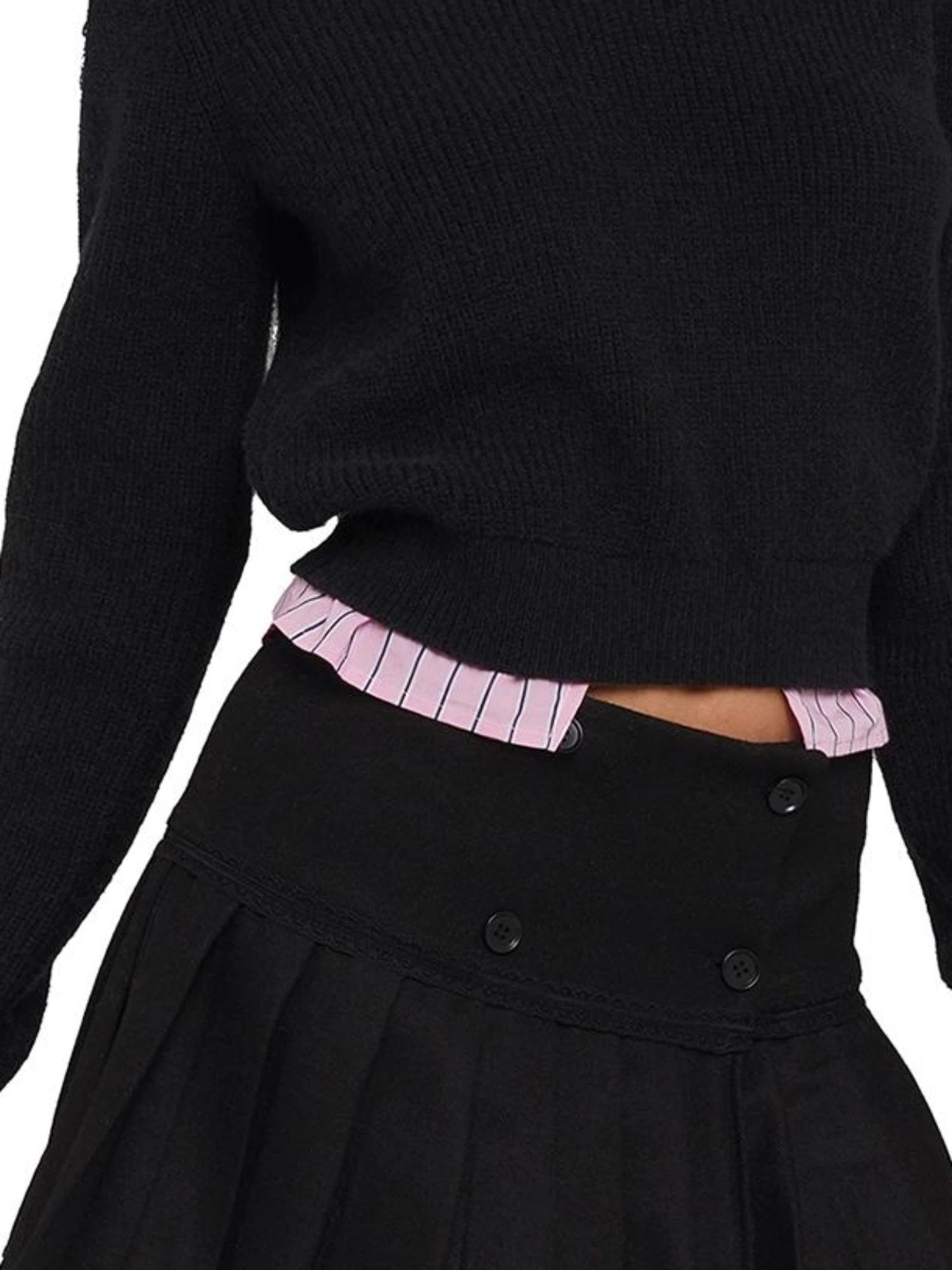 Vintage Waisted Pink Blue Striped Knit Fake Two Piece Shirt