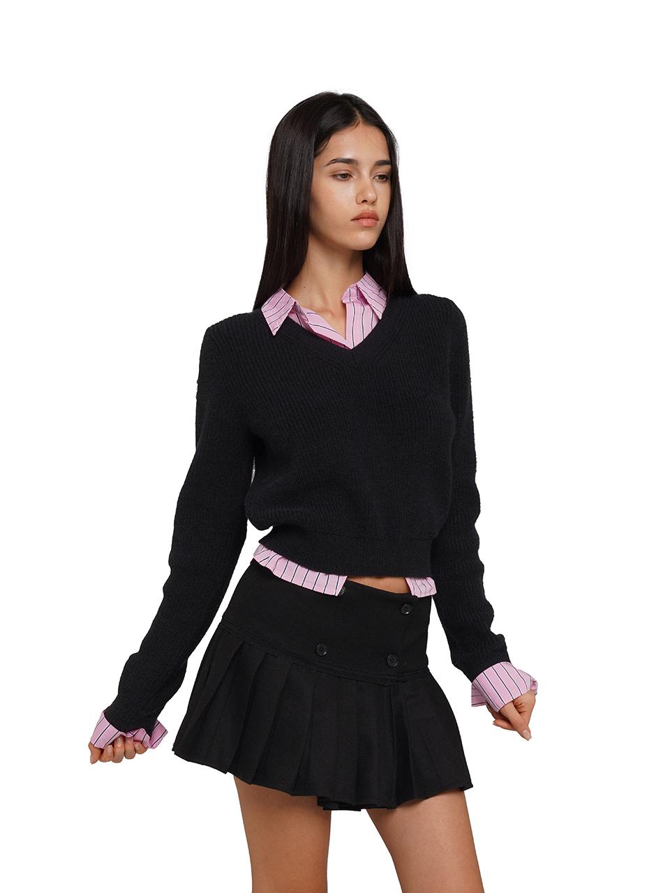 SweetChilling Vintage Waisted Pink Blue Striped Knit Fake Two Piece Shirt