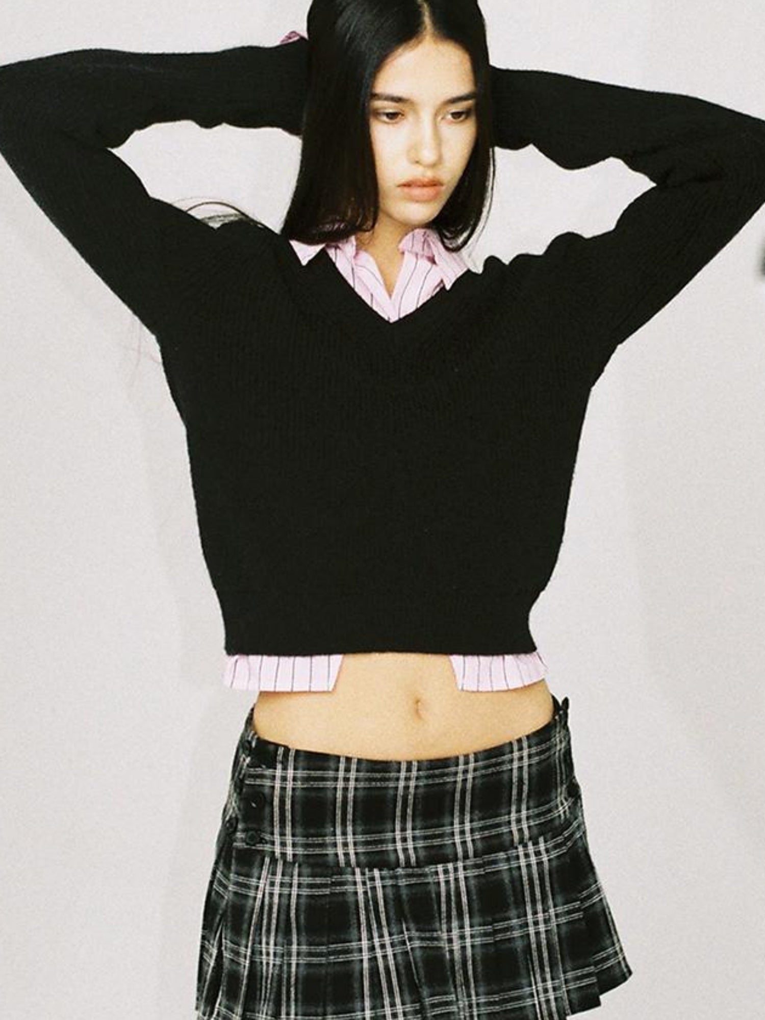 SweetChilling Vintage Waisted Pink Blue Striped Knit Fake Two Piece Shirt