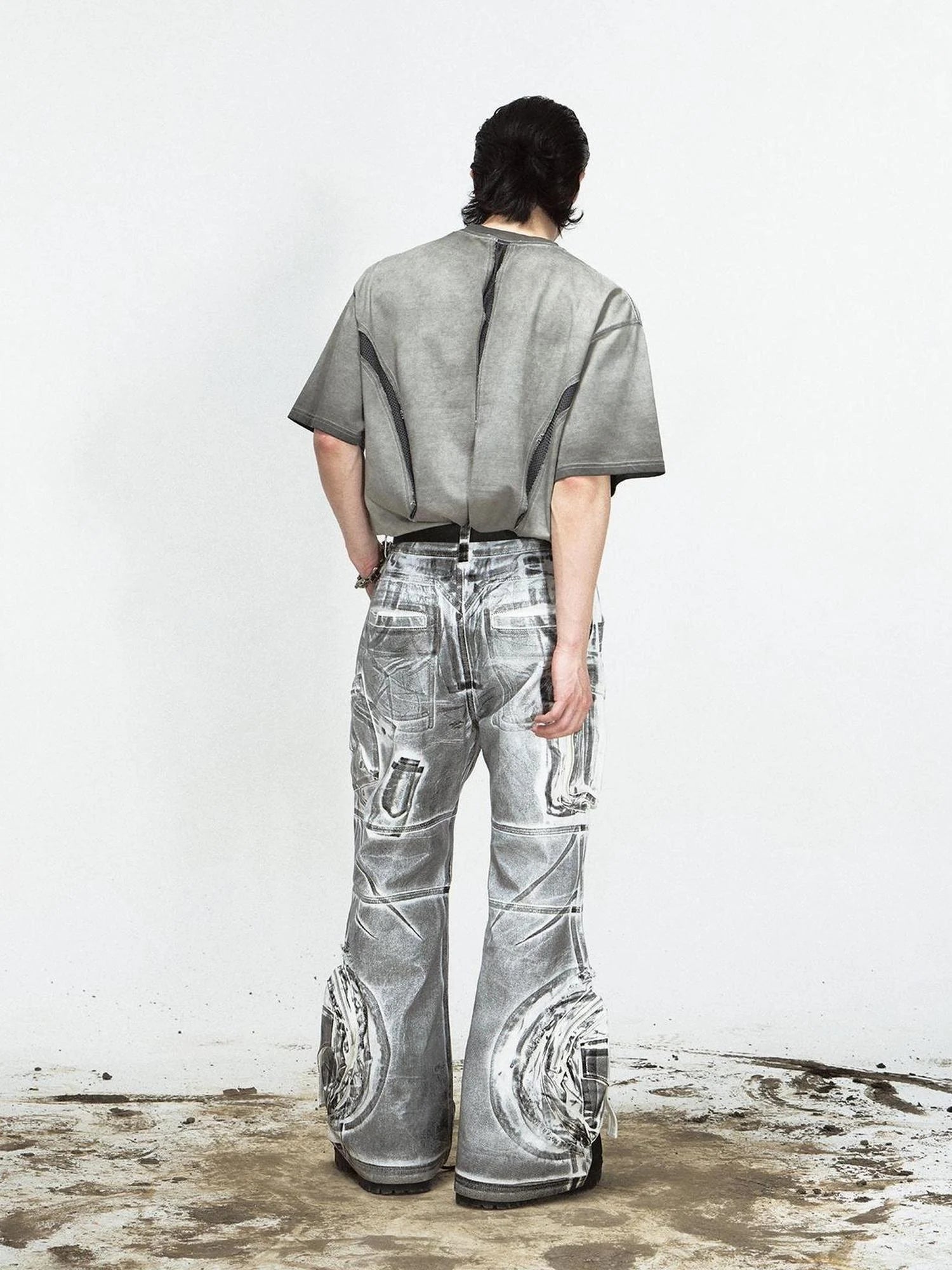 Vintage Wash Loose Fit Wide Leg Denim Jeans Elastic Cotton Casual Pants