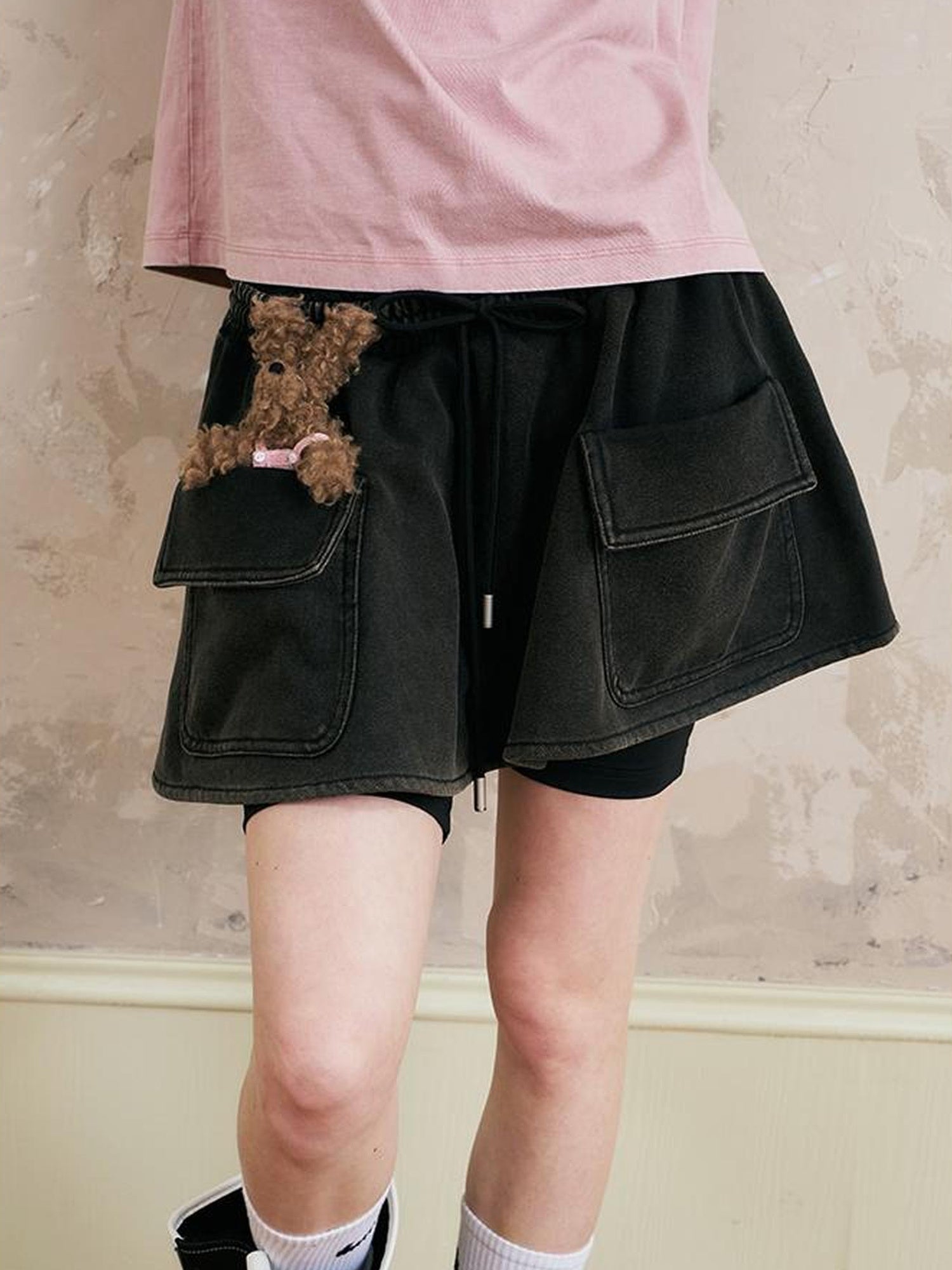 DIDDI MODA Vintage Washed Cargo Mini Skirt With Adjustable Waist