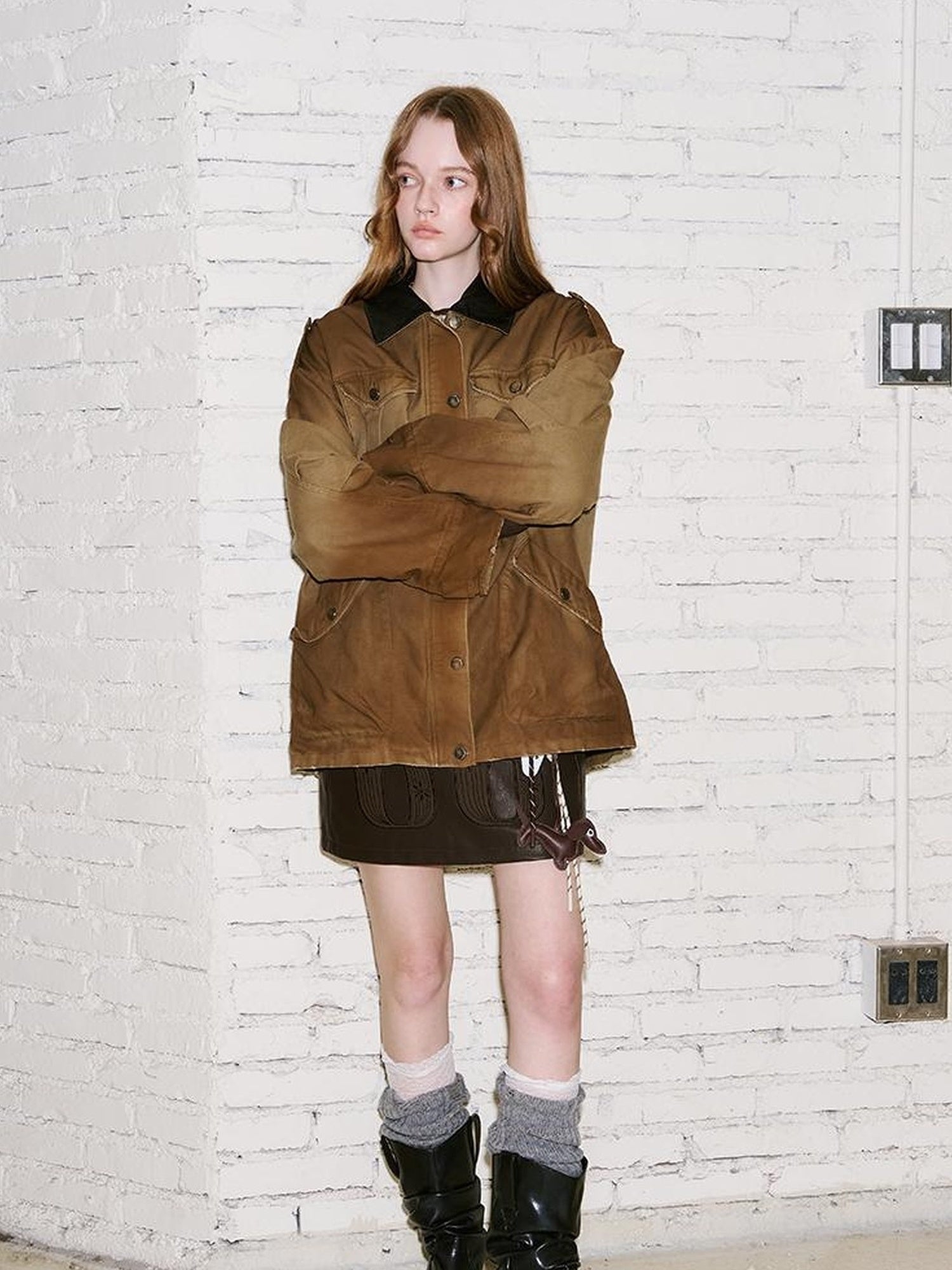 DIDDI MODA Vintage Washed Cotton Quilted Jacket With Leather Collar