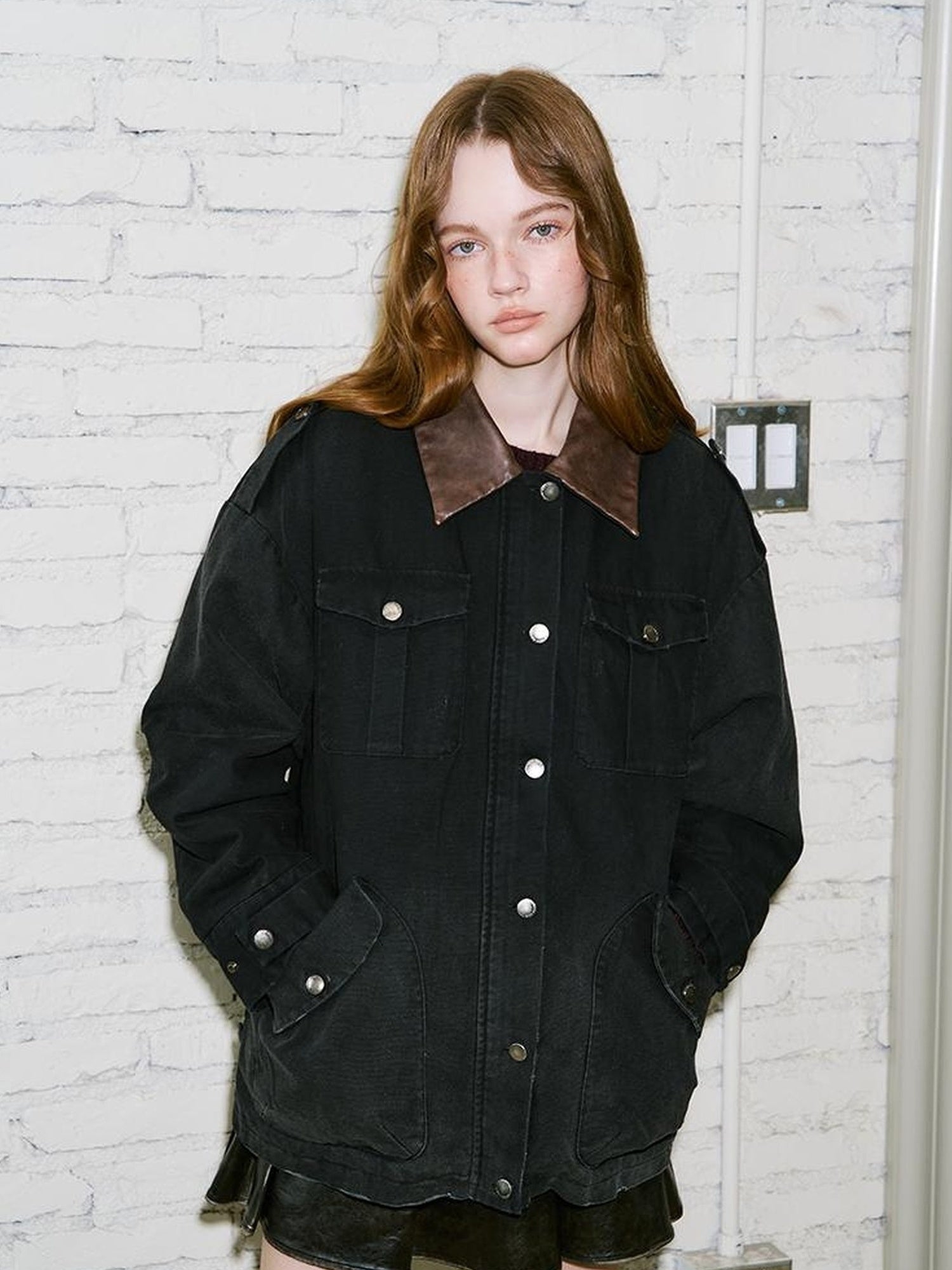 DIDDI MODA Vintage Washed Cotton Quilted Jacket With Leather Collar