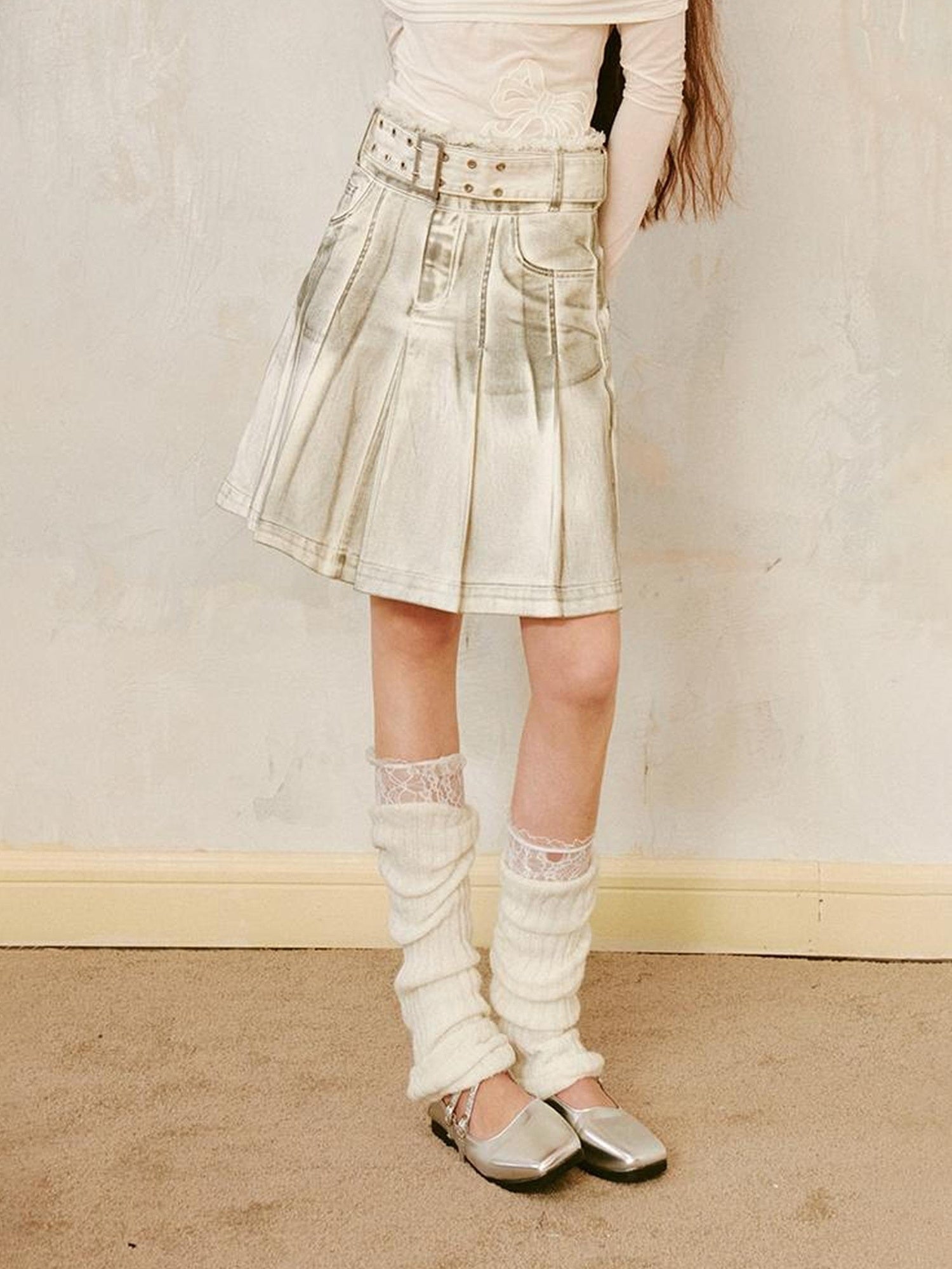 Vintage Washed Denim A-Linien-Faltenrock