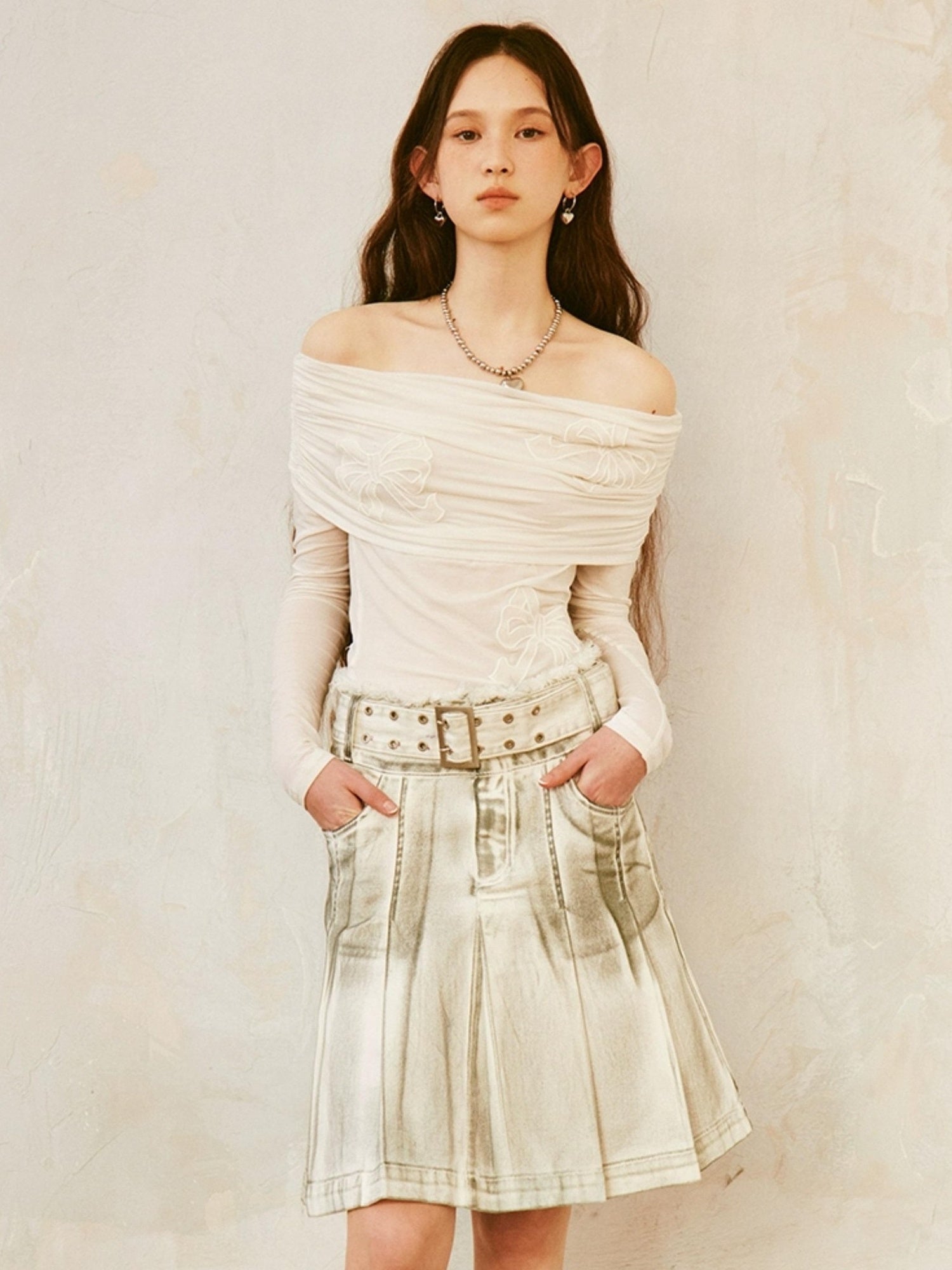 Vintage Washed Denim A-Linien-Faltenrock