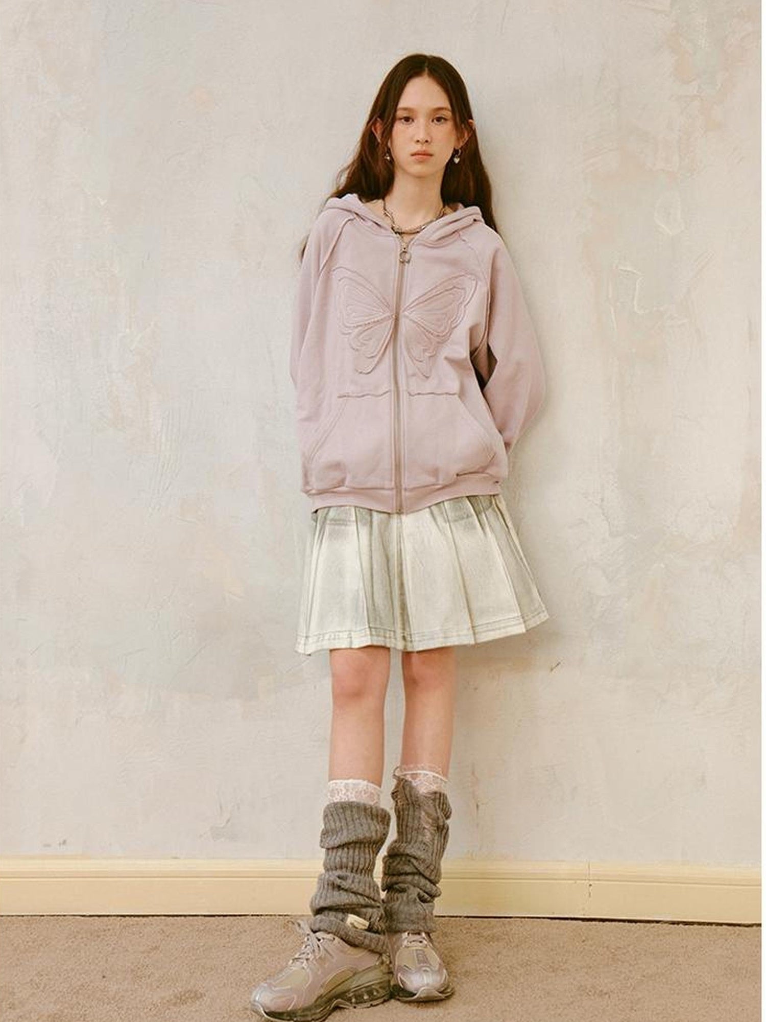 Vintage Washed Denim A-Linien-Faltenrock